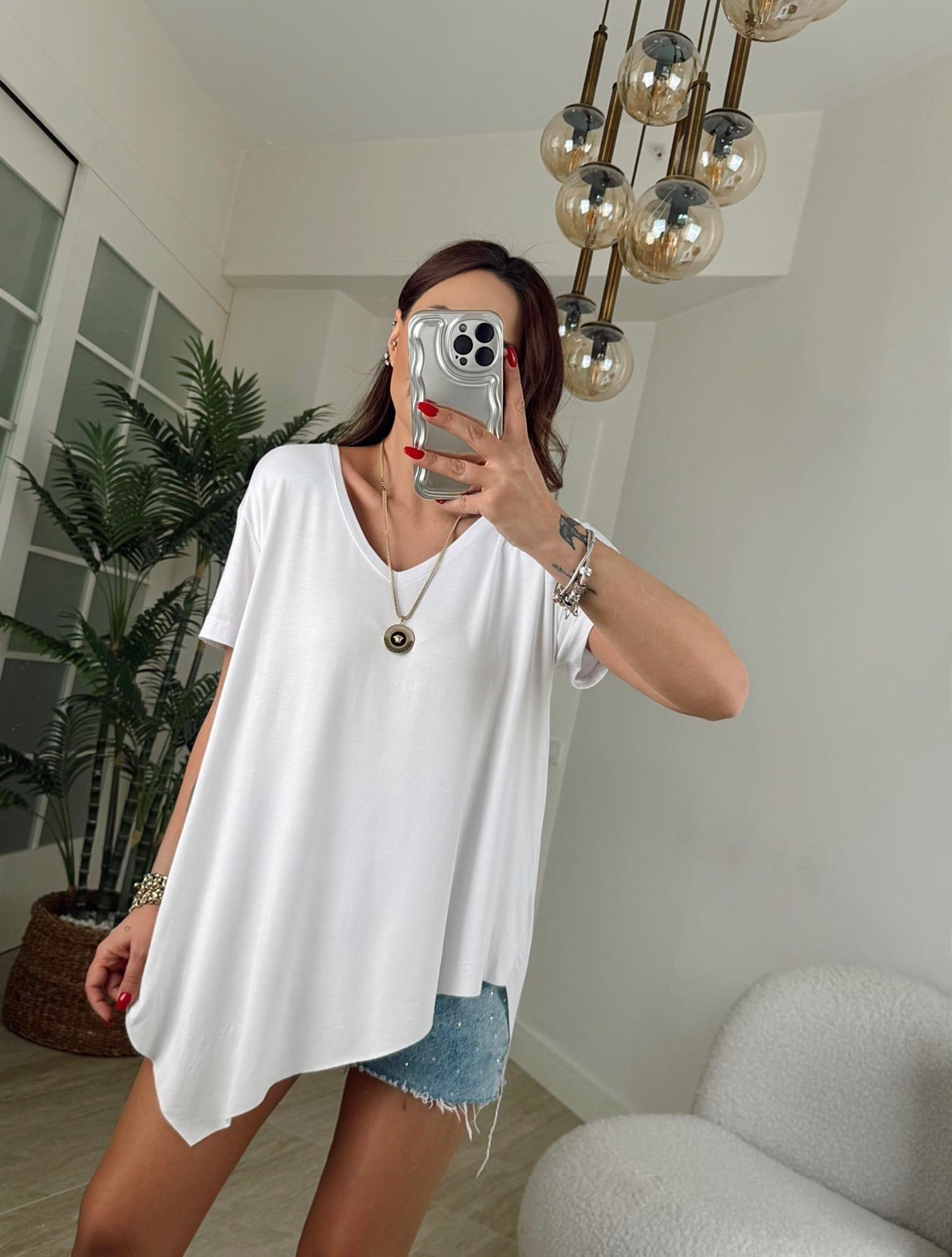 Asimetrik Beyaz Salaş Tshirt
