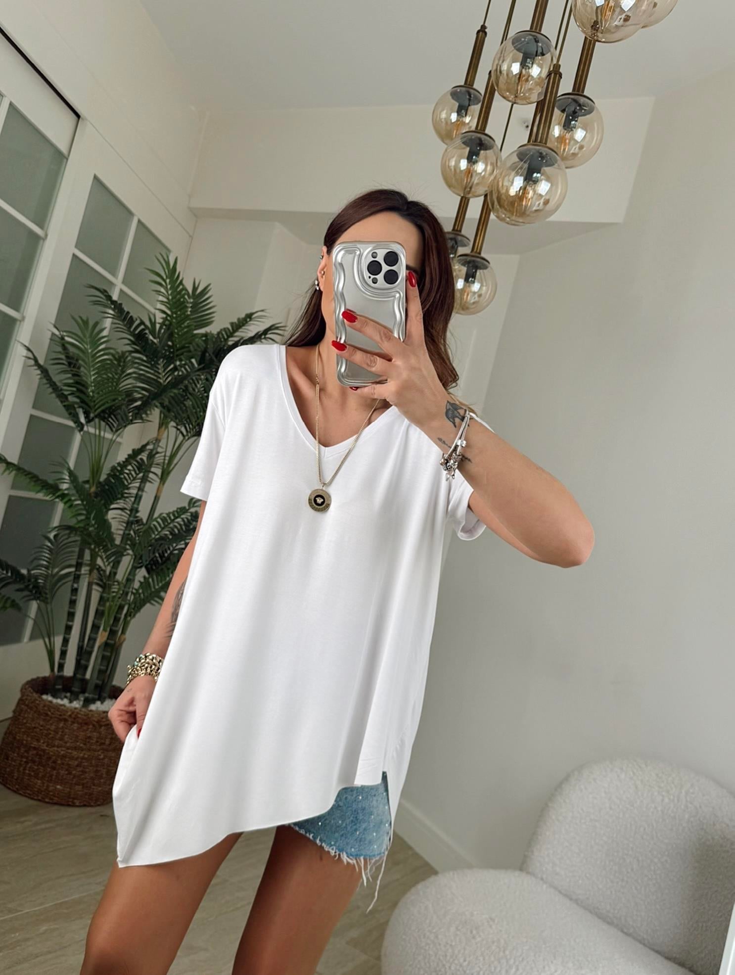 Asimetrik Beyaz Salaş Tshirt