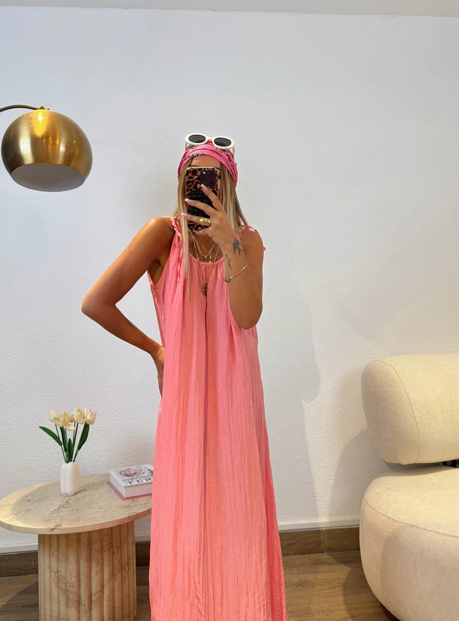 Askılı Pembe Salaş Elbise