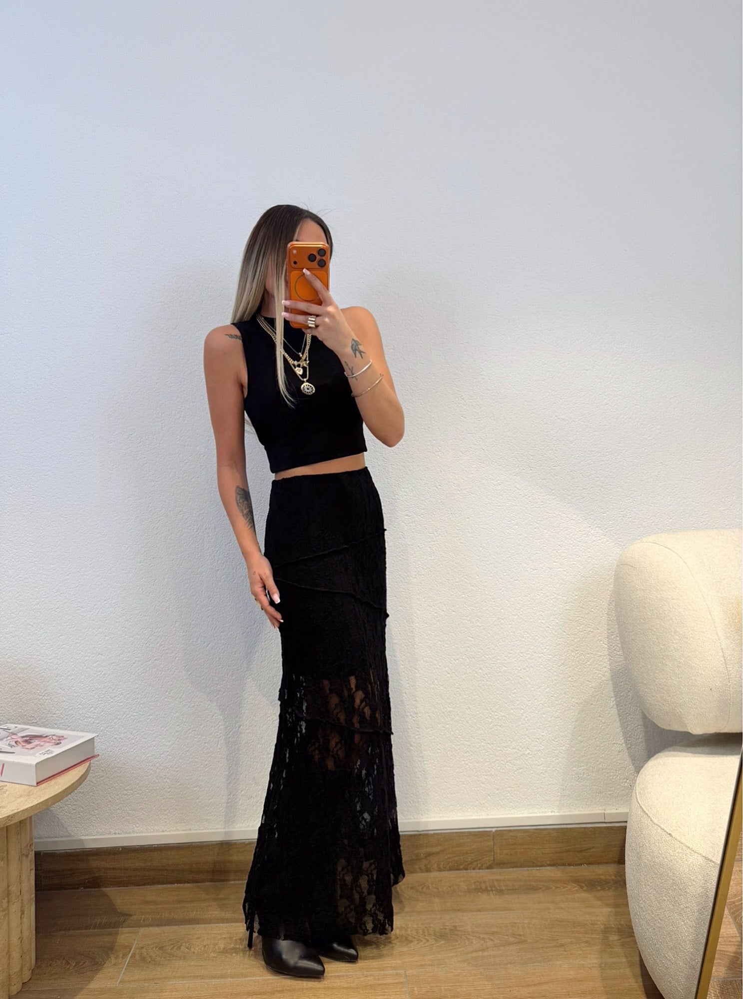 Astarlı Bel Lastikli Dantel Etek