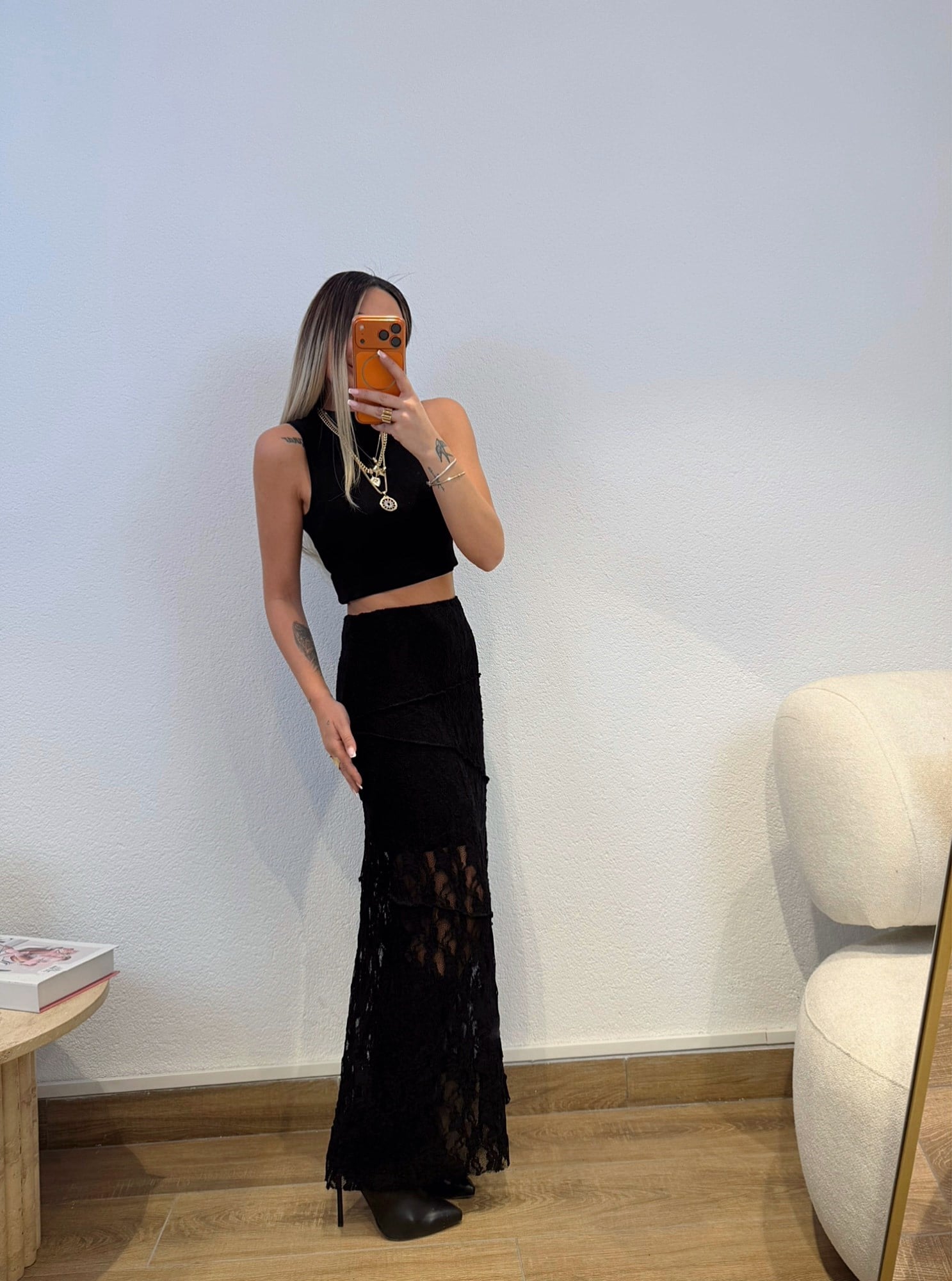 Astarlı Bel Lastikli Dantel Etek