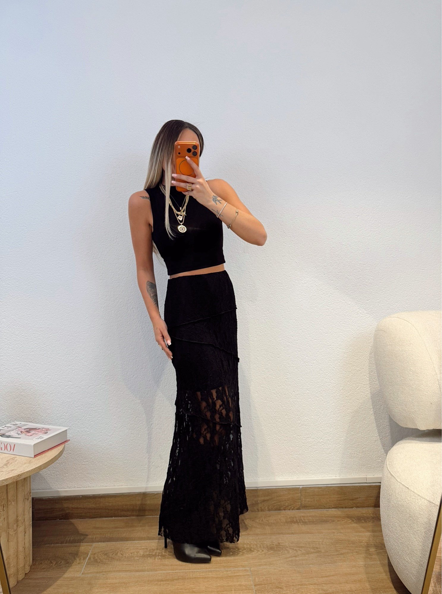 Astarlı Bel Lastikli Dantel Etek