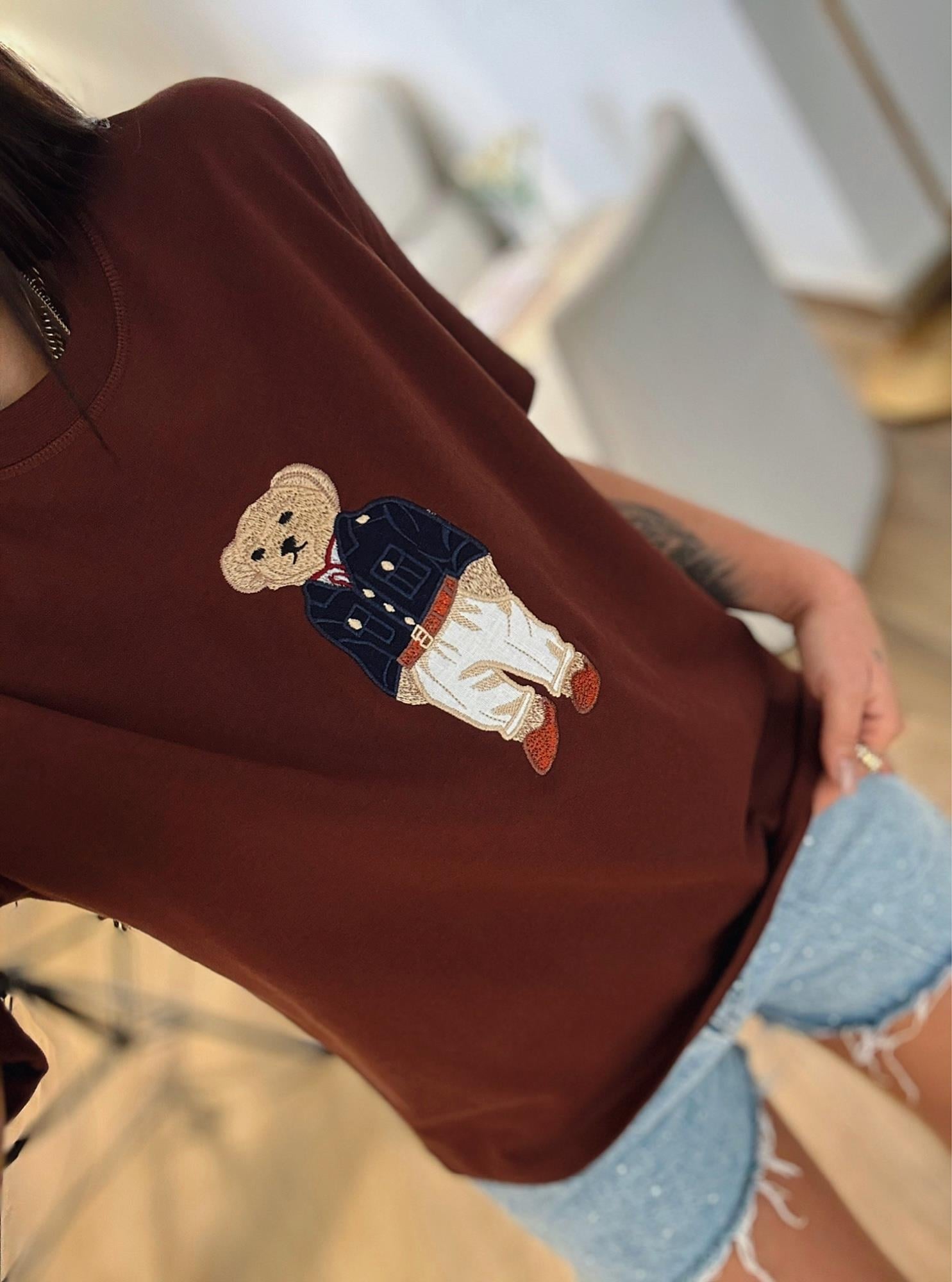 Ayıcık Baskı Pamuklu Kahve Tshirt