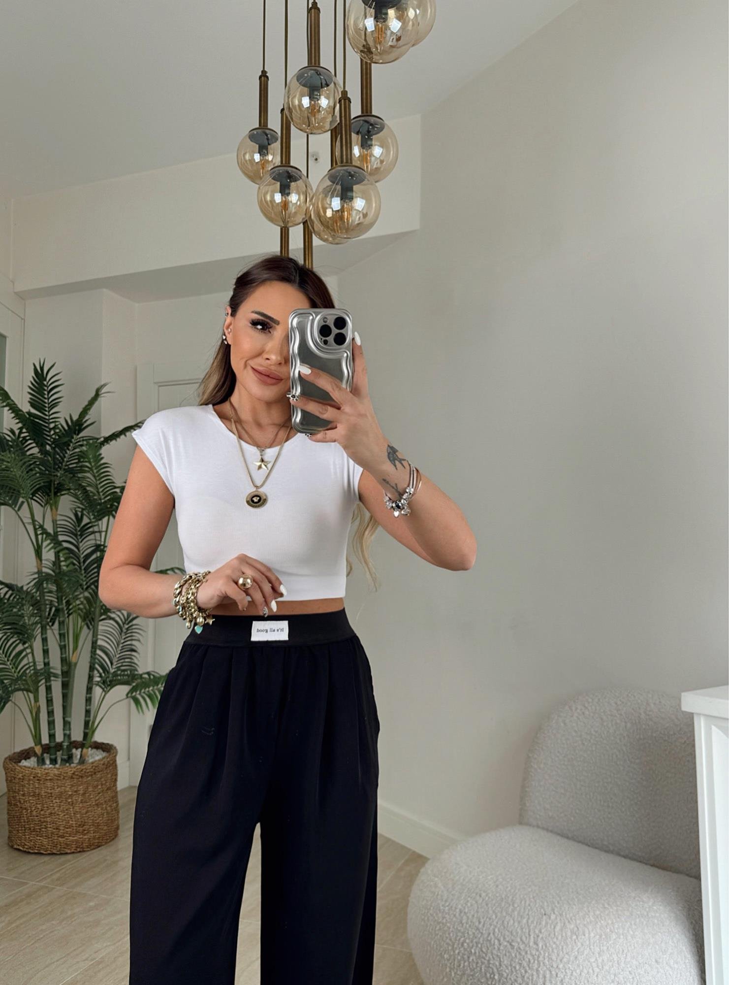 Ayrobin Keten Beli Yazılı Rahat Pantolon