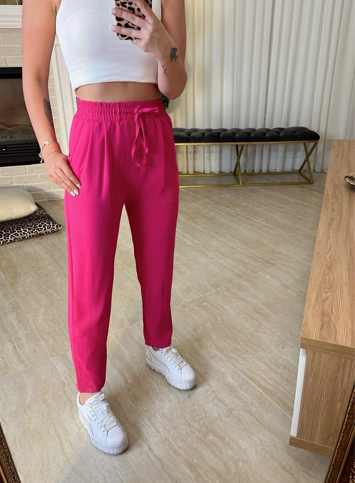Ayrobin Kumaş Beli Lastikli Pembe Pantolon