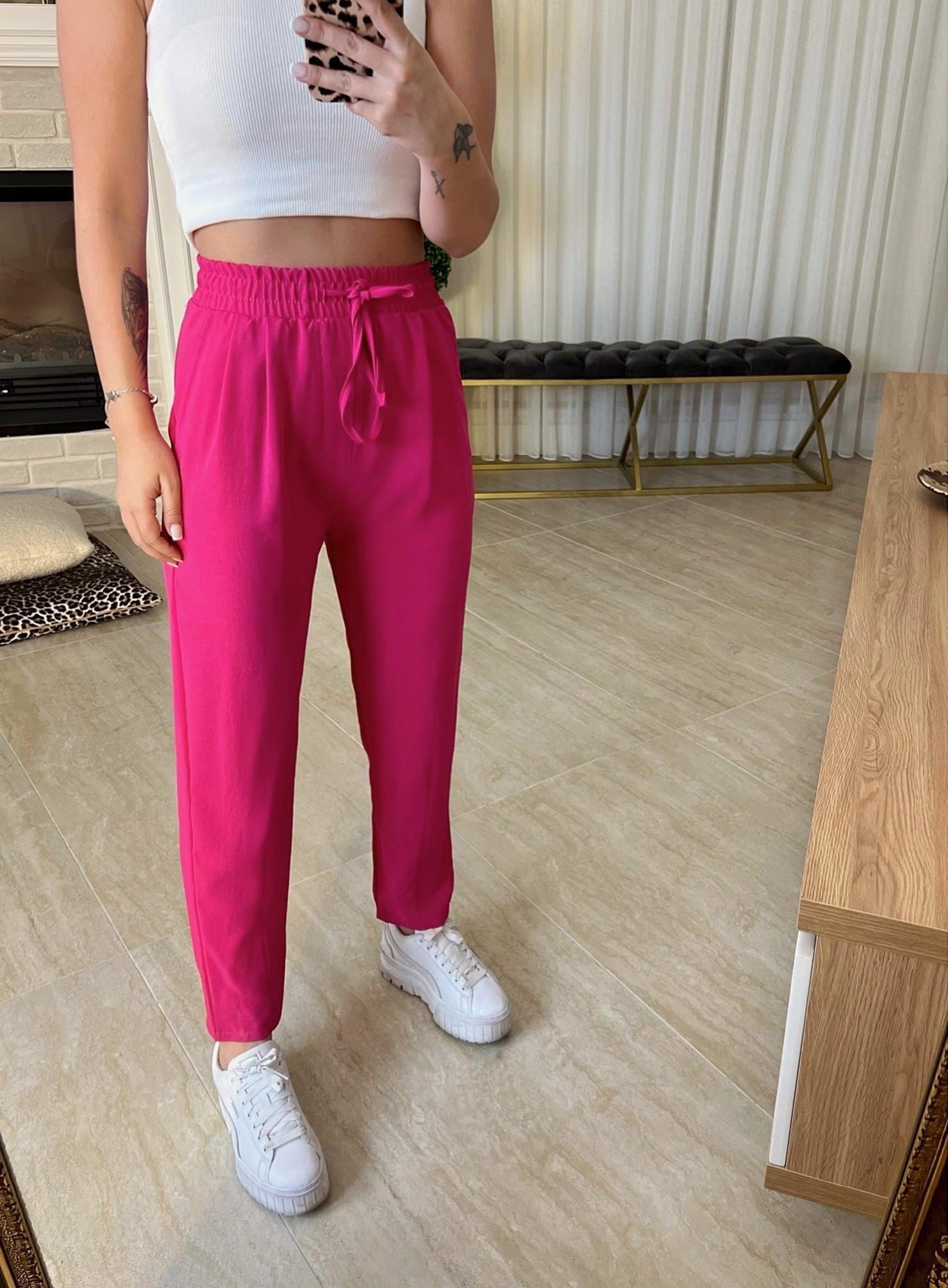 Ayrobin Kumaş Beli Lastikli Pembe Pantolon