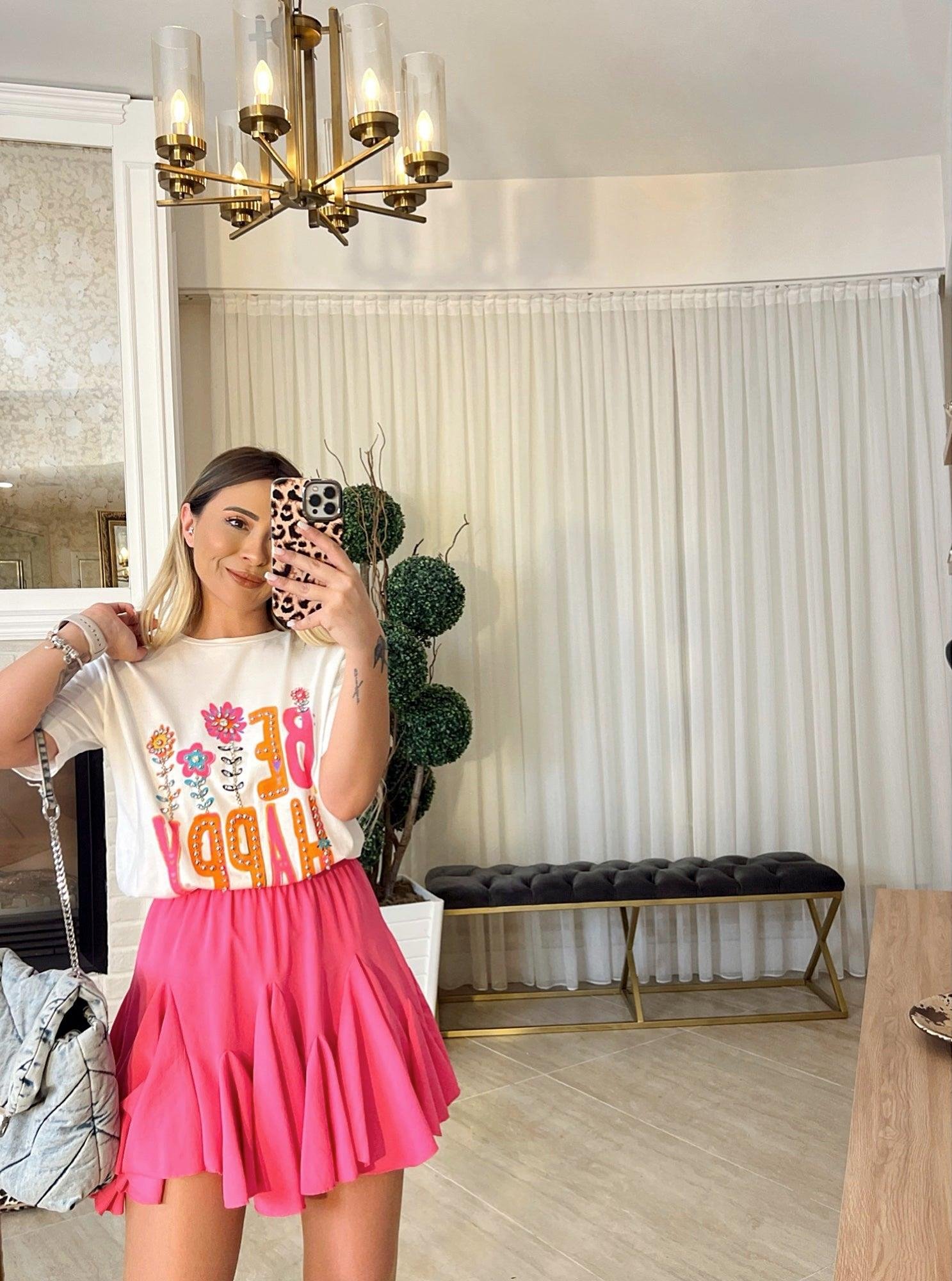 Ayrobin Parçalı Pembe Etek