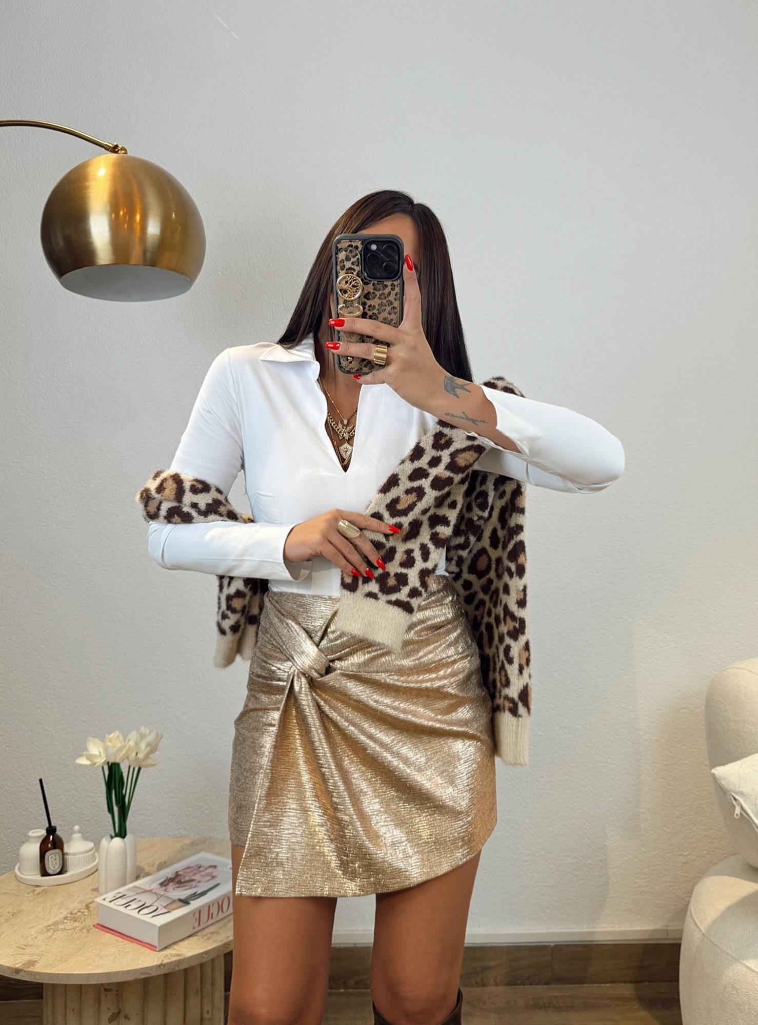 Bakır Düğümlü Parlak Şort Etek