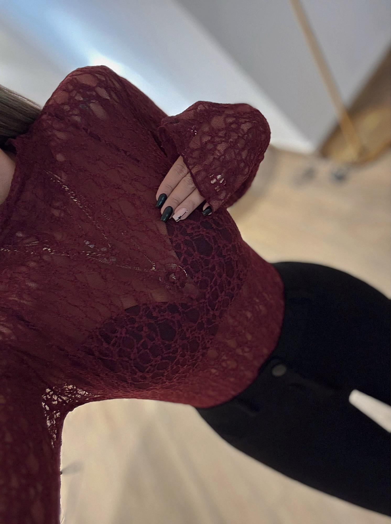 Balıkçı Yaka Dantel Bordo Bodysuit
