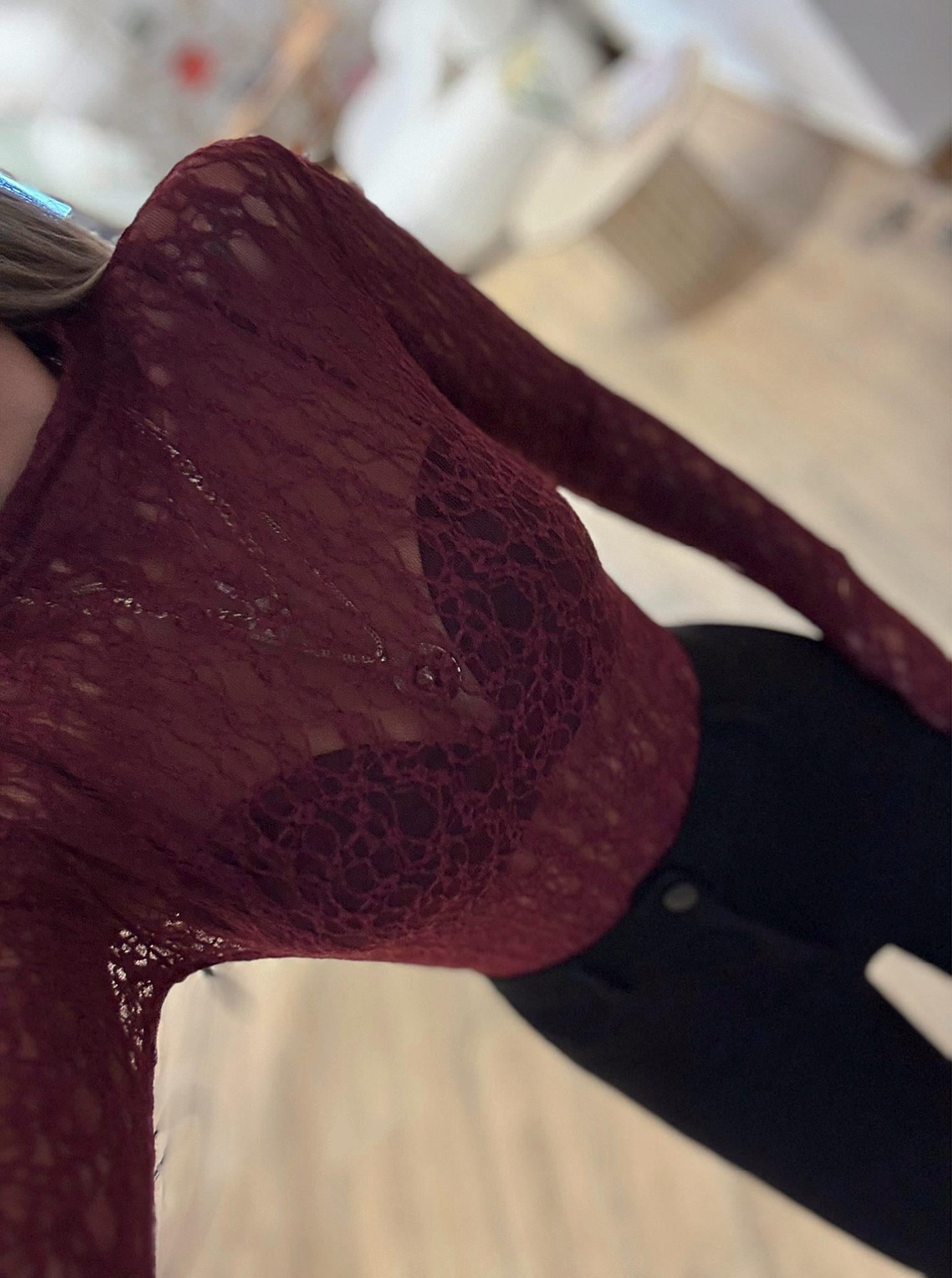 Balıkçı Yaka Dantel Bordo Bodysuit