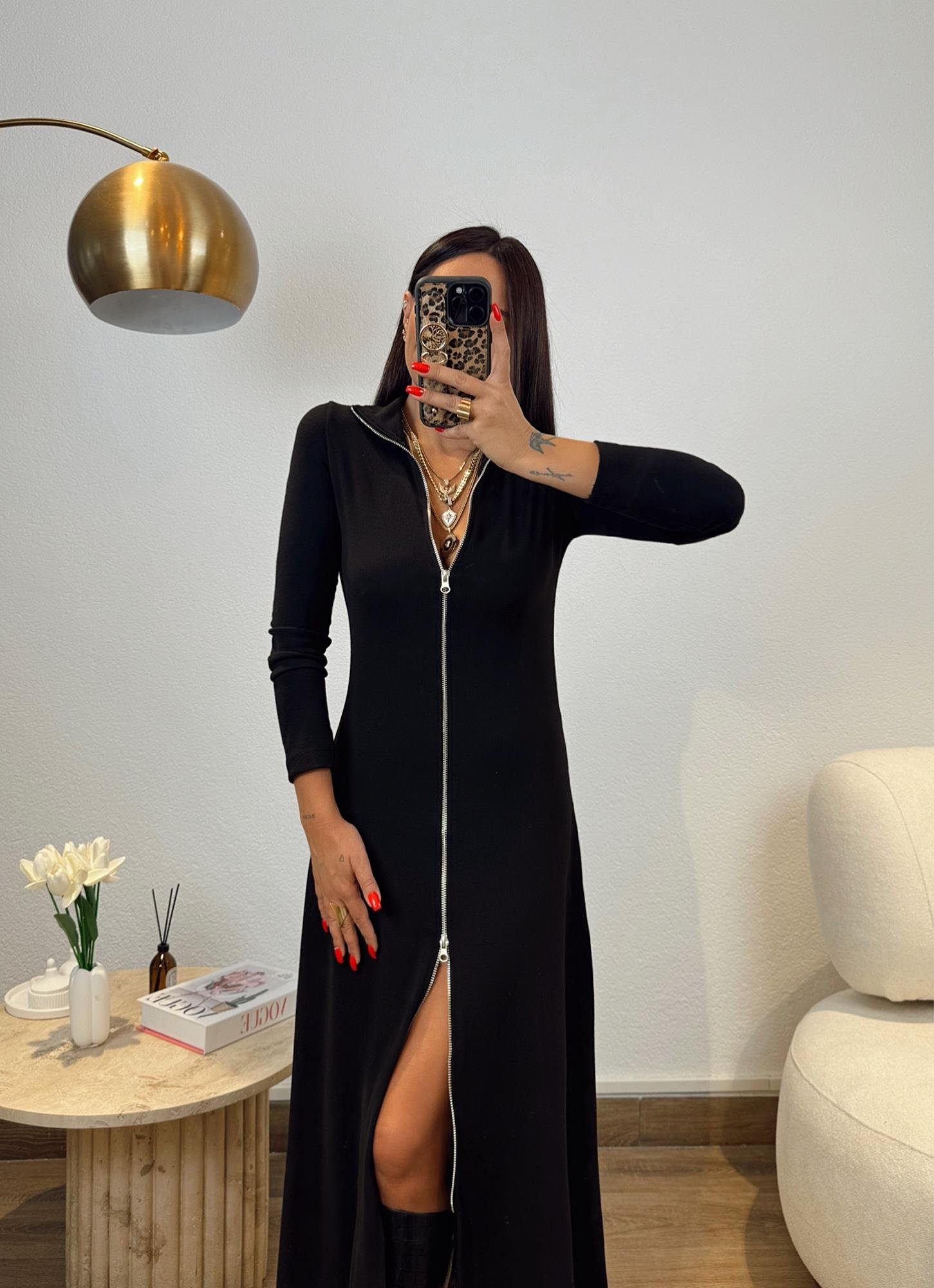 Balıkçı Yaka Fermuarlı Midi Boy Elbise