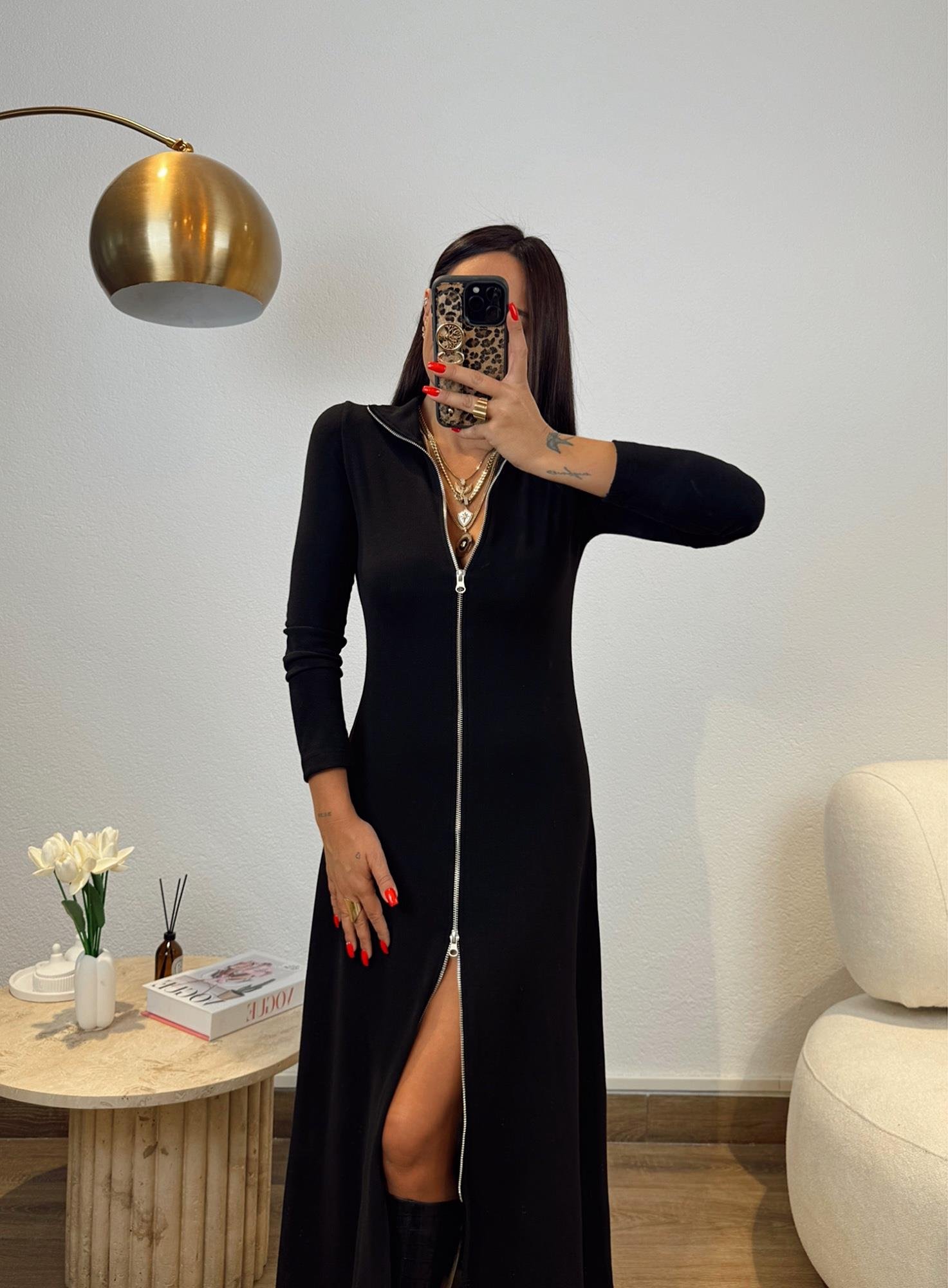 Balıkçı Yaka Fermuarlı Midi Boy Elbise
