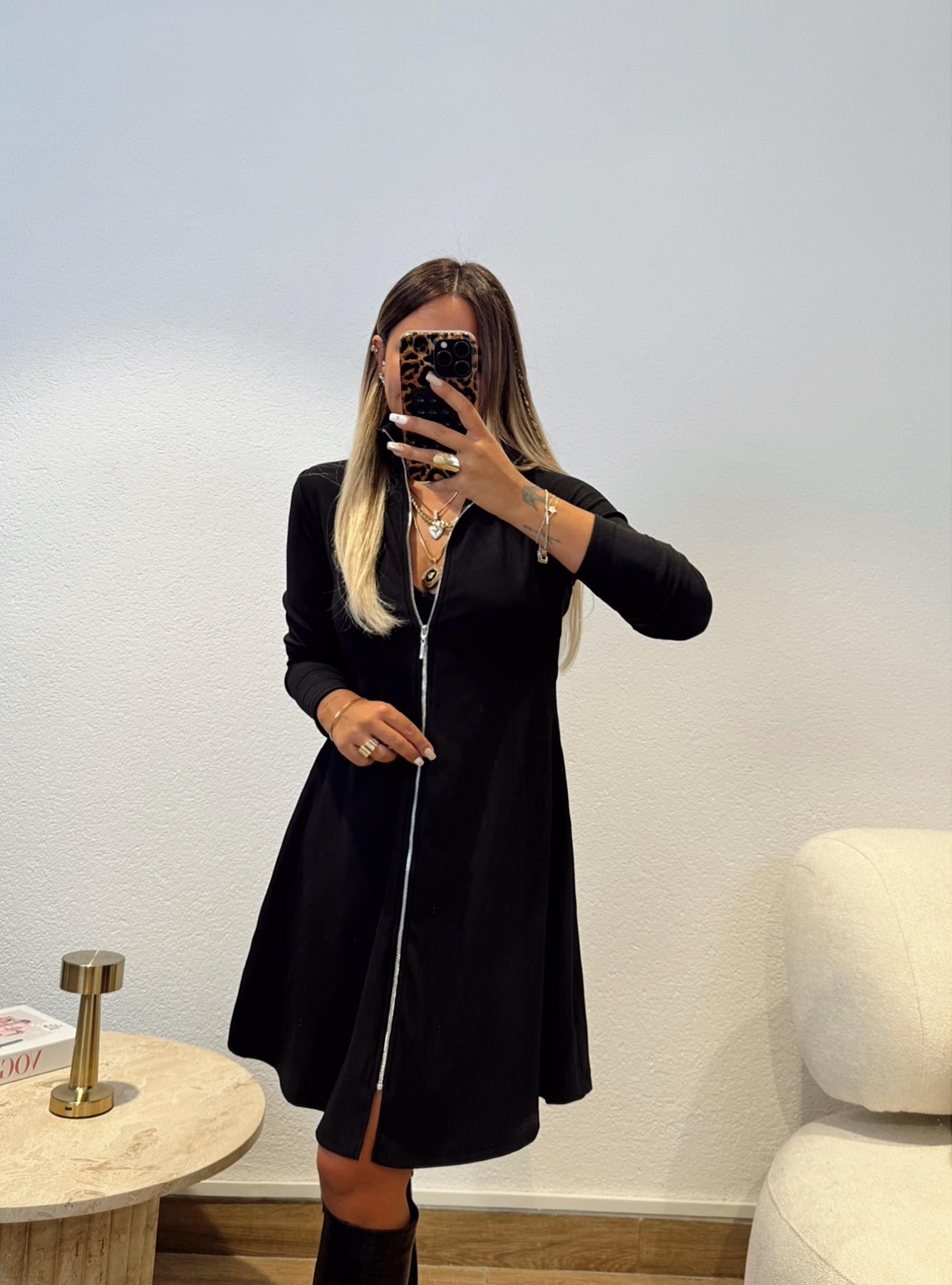 Balıkçı Yaka Fermuarlı Mini Elbise