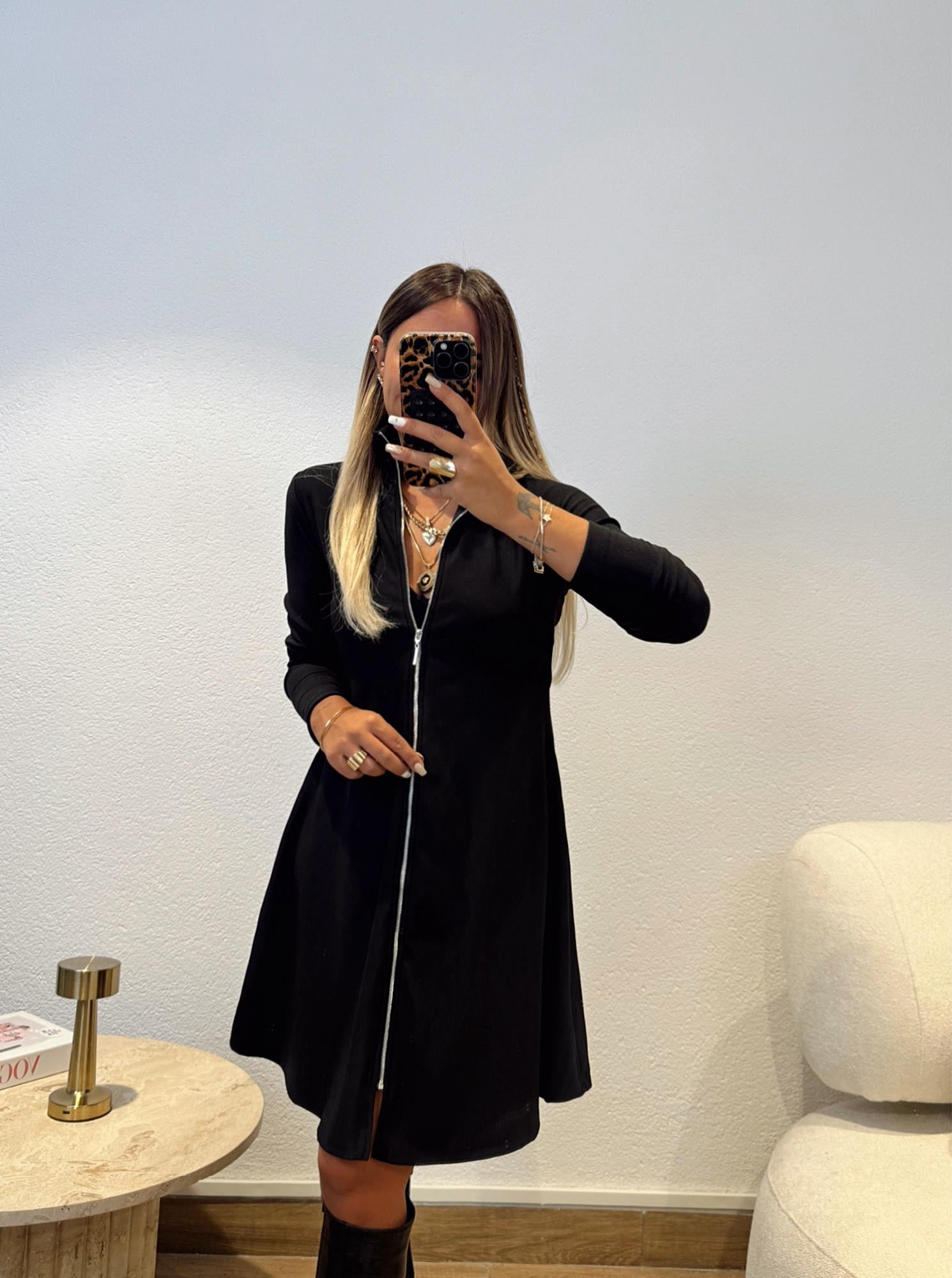 Balıkçı Yaka Fermuarlı Mini Elbise