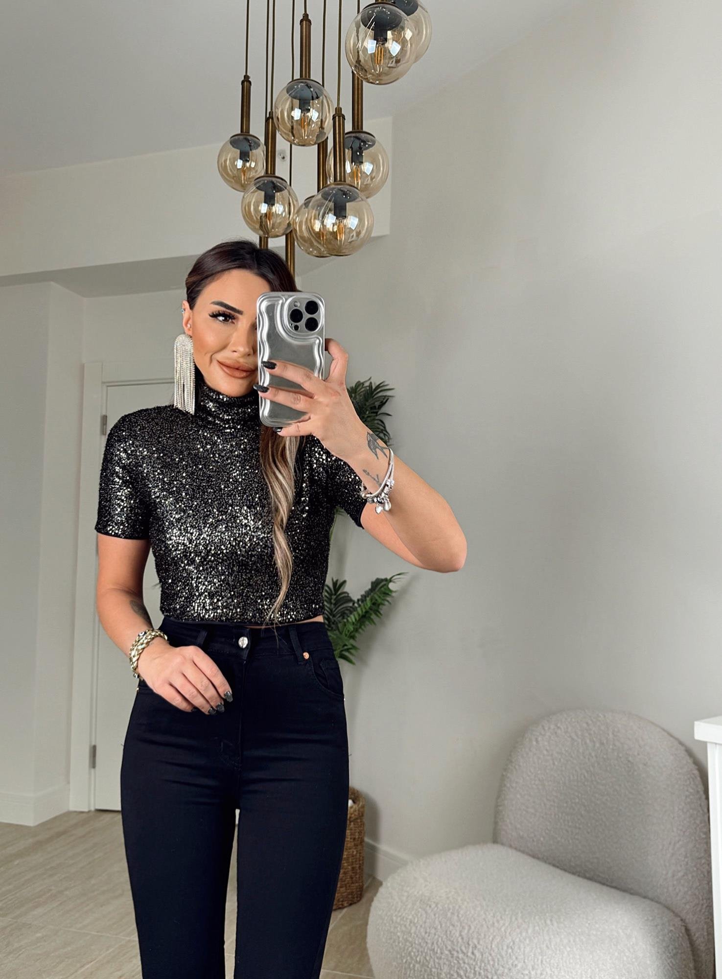 Balıkçı Yaka Gold Simli Crop