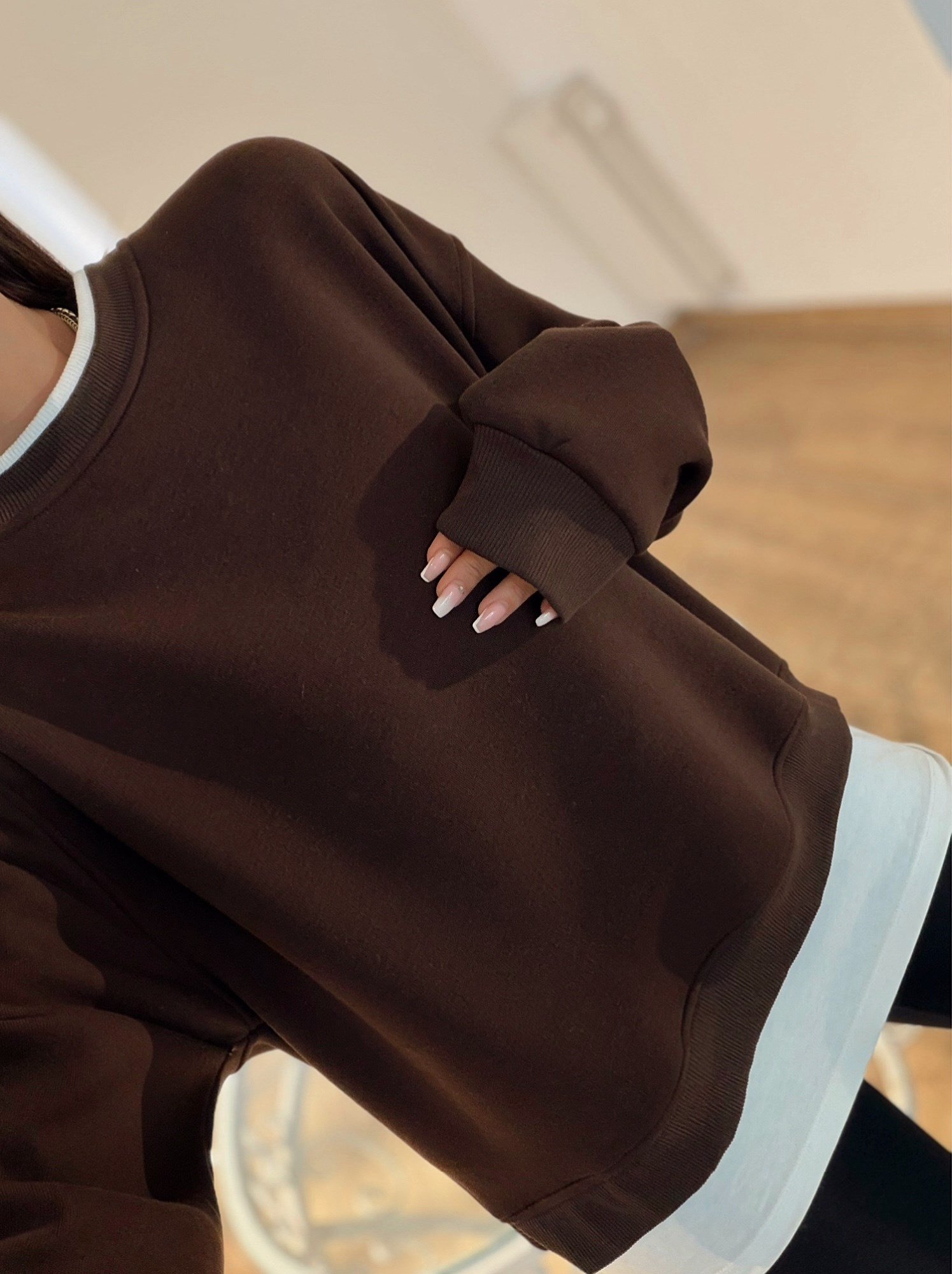 Basic Detay Kahve Şardonlu Sweat