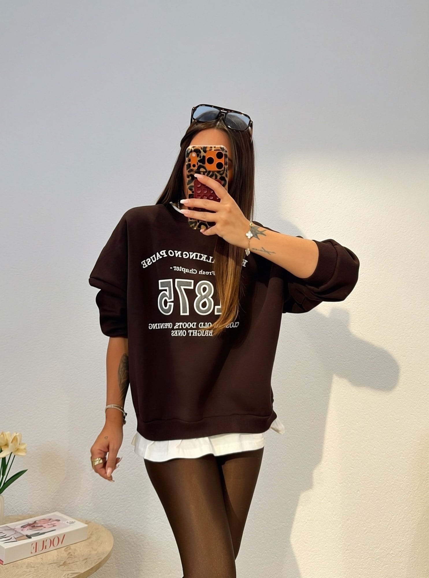 Basic Detay Kahve Şardonlu Sweatshirt