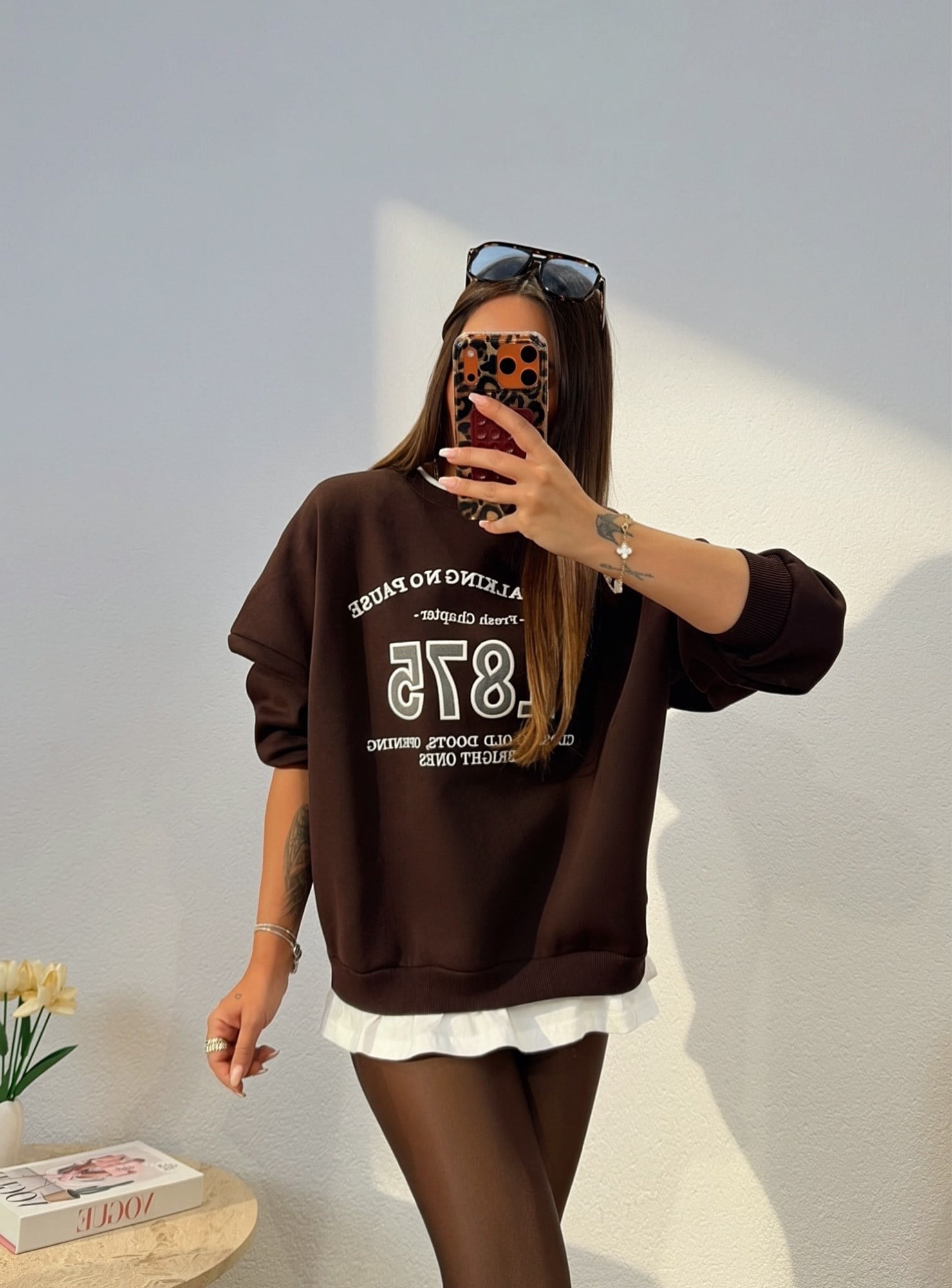 Basic Detay Kahve Şardonlu Sweatshirt