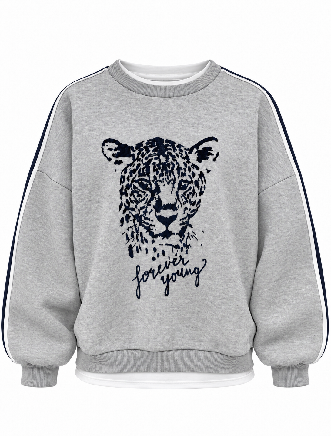 Basic Detay Laci-Beyaz Şeritli Gri Sweatshirt