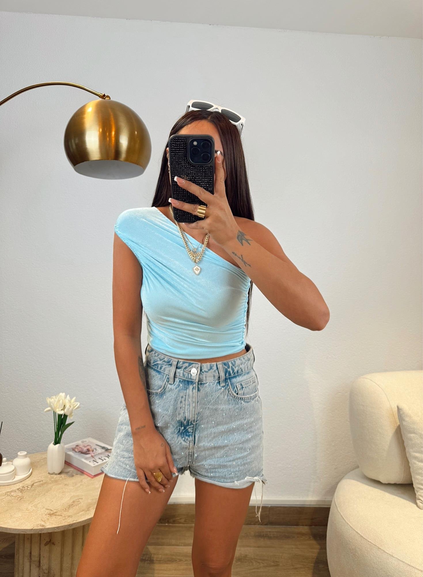 Bebe Mavi Sandy Tek Omuz Crop