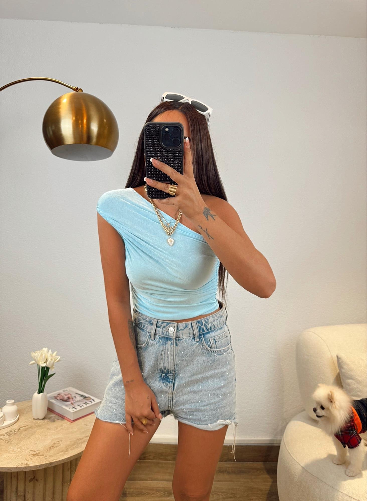 Bebe Mavi Sandy Tek Omuz Crop