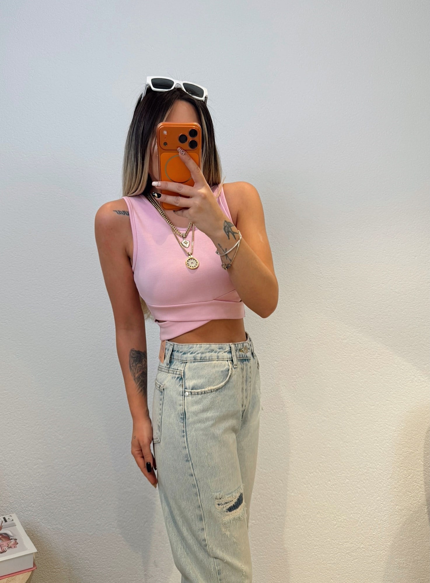 Bel Çapraz Detay Pembe Crop