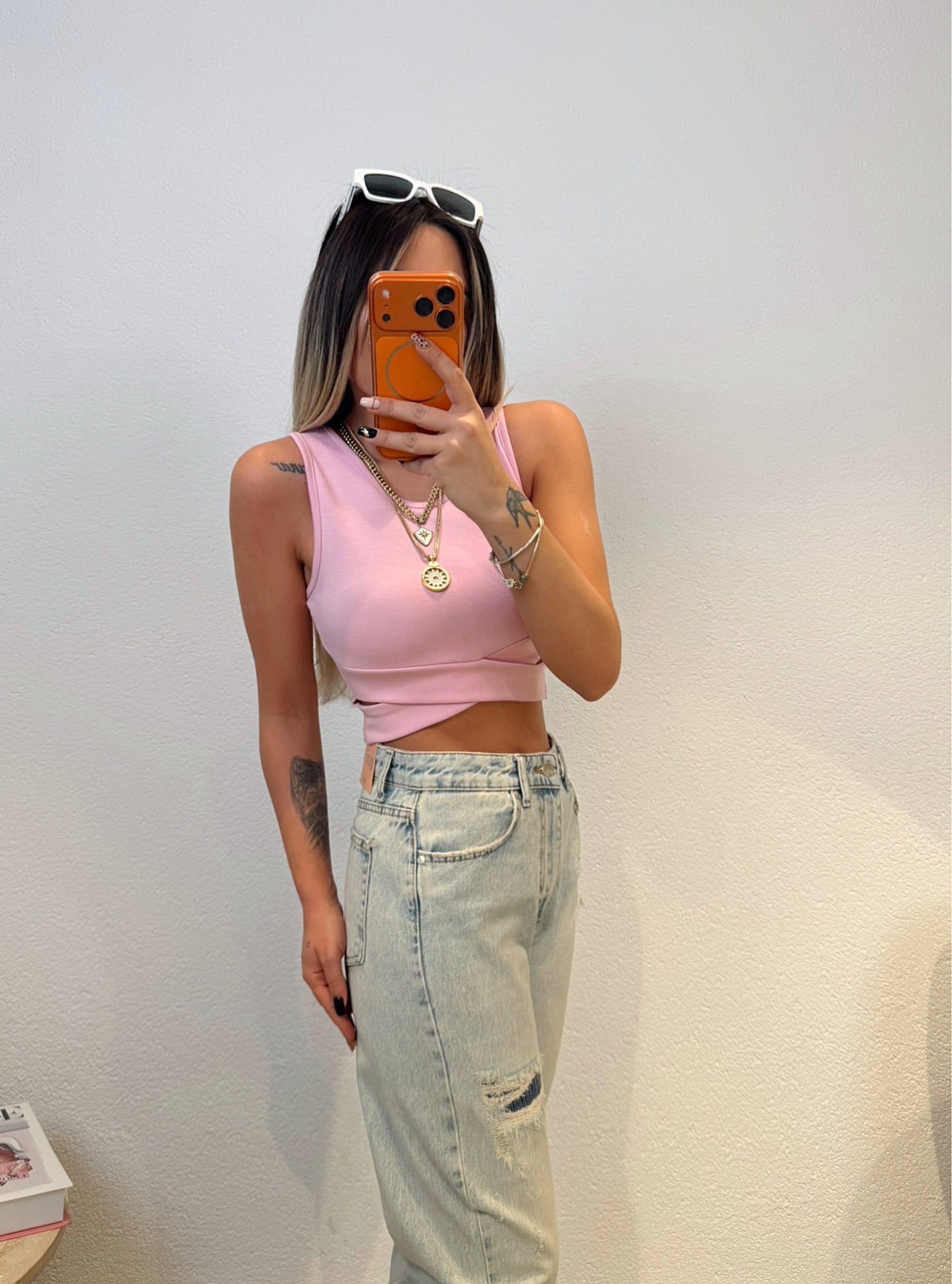 Bel Çapraz Detay Pembe Crop