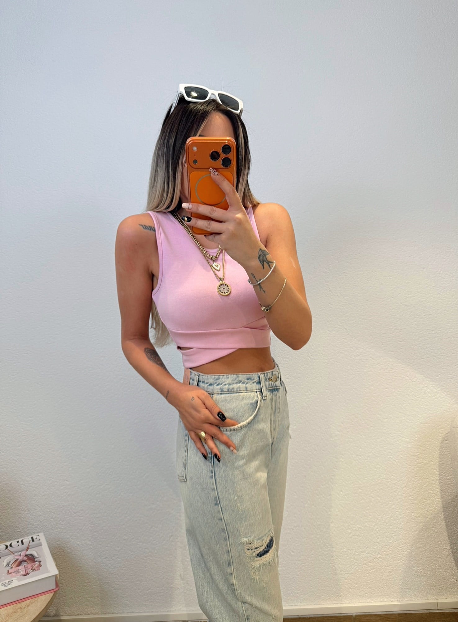 Bel Çapraz Detay Pembe Crop