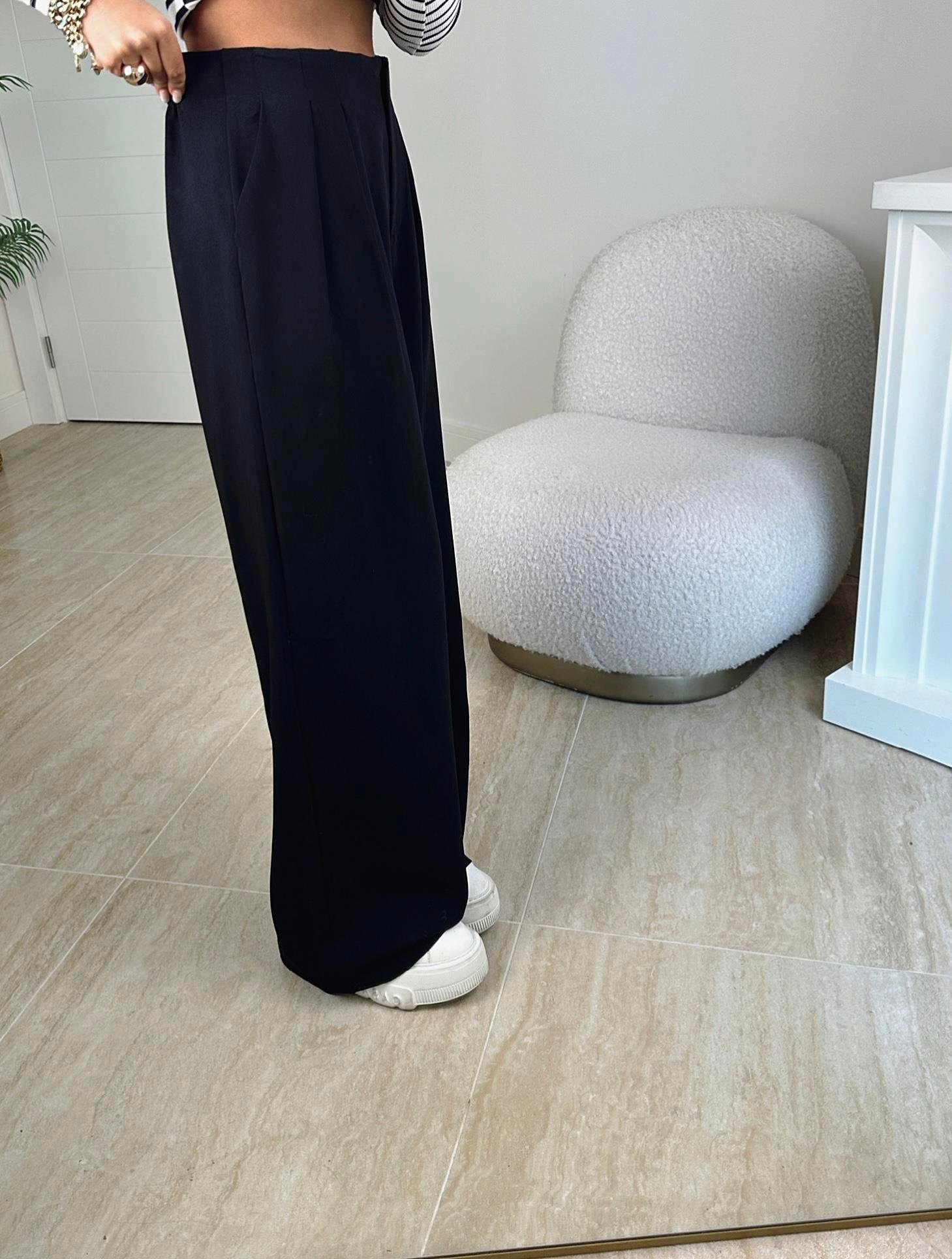Beli Lastikli Siyah Palazzo Pantolon