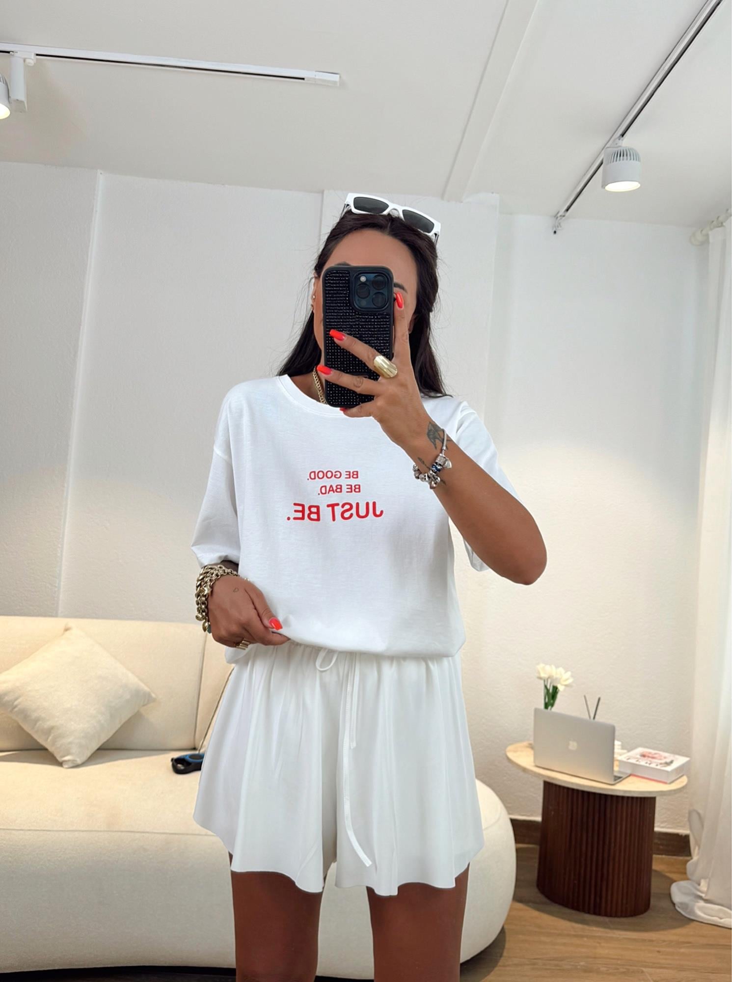 Beyaz Baskılı Oversize Tshirt