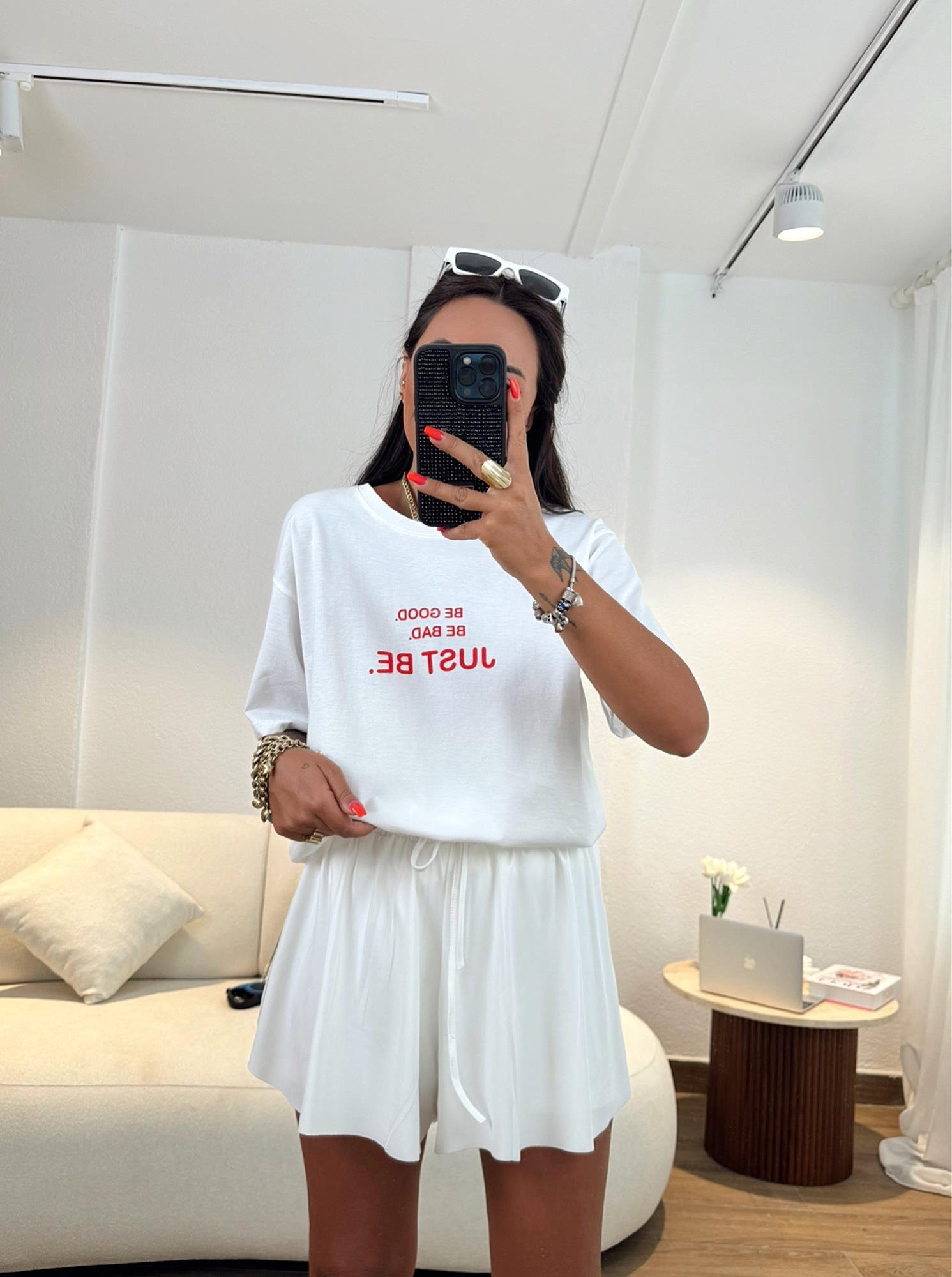 Beyaz Baskılı Oversize Tshirt