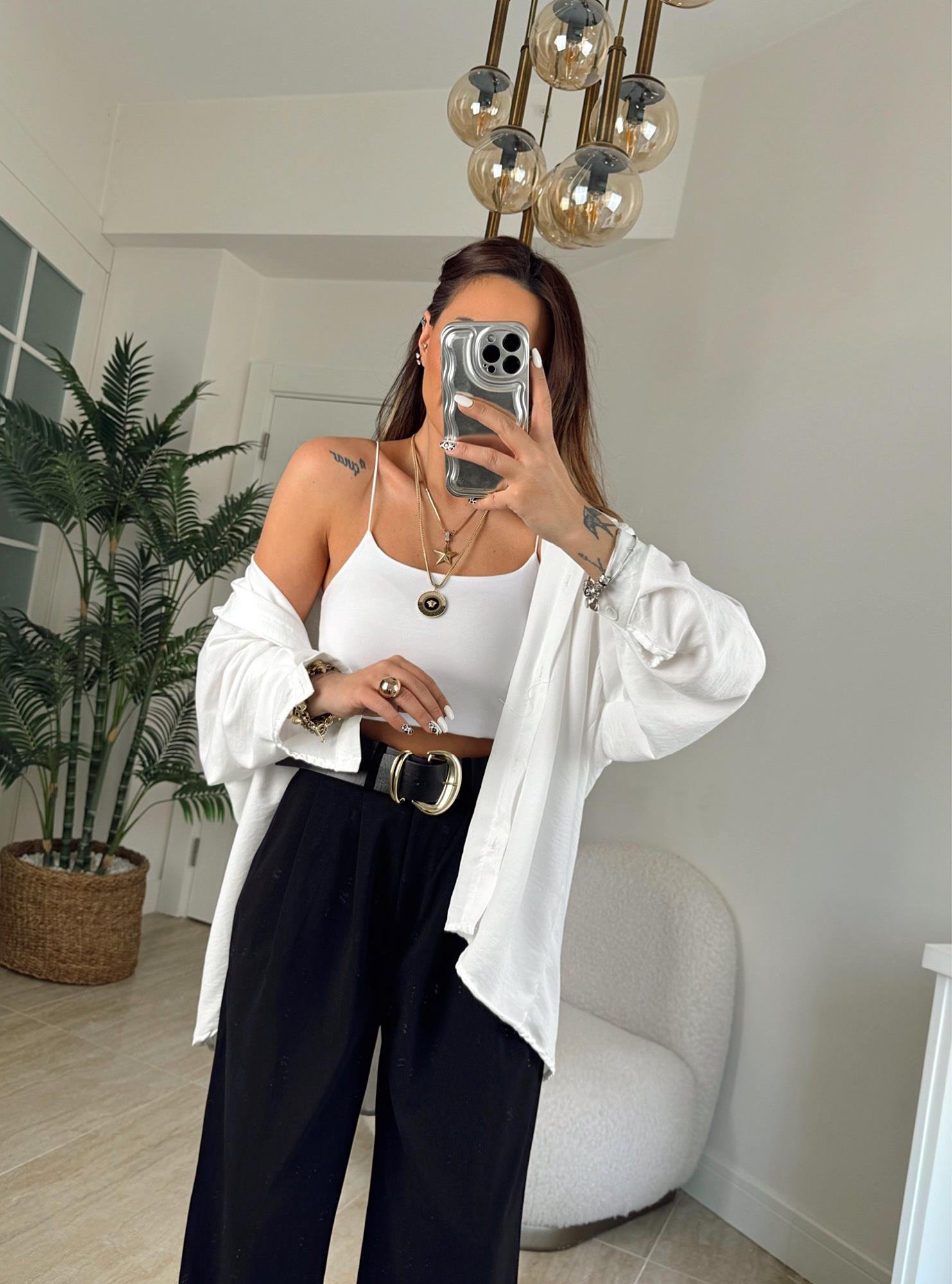 Beyaz İp Askılı Çift Kat Crop