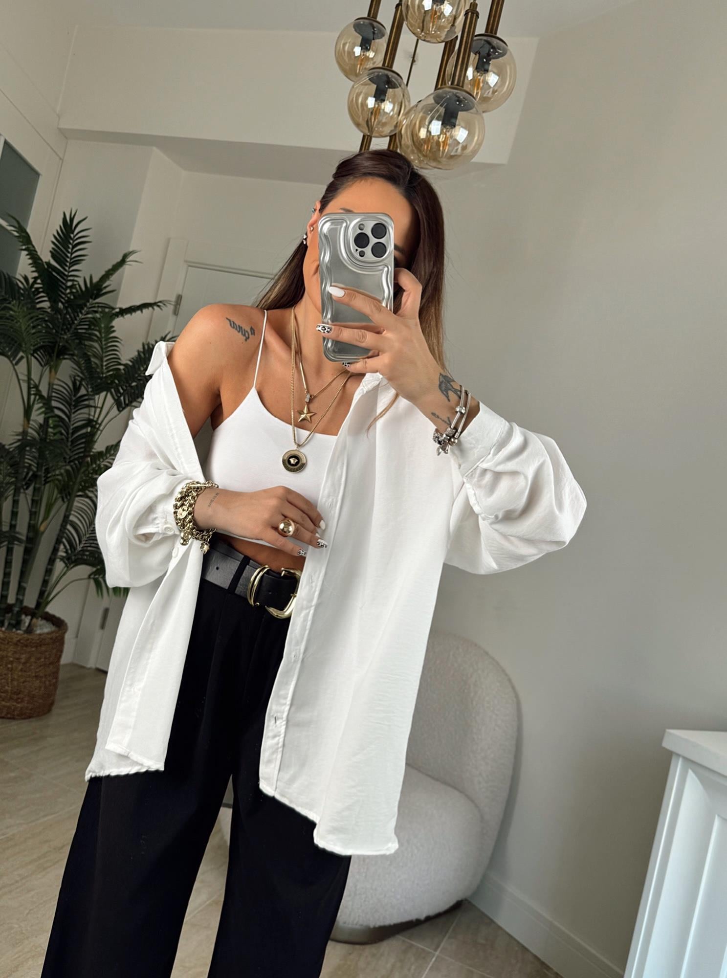 Beyaz İp Askılı Çift Kat Crop