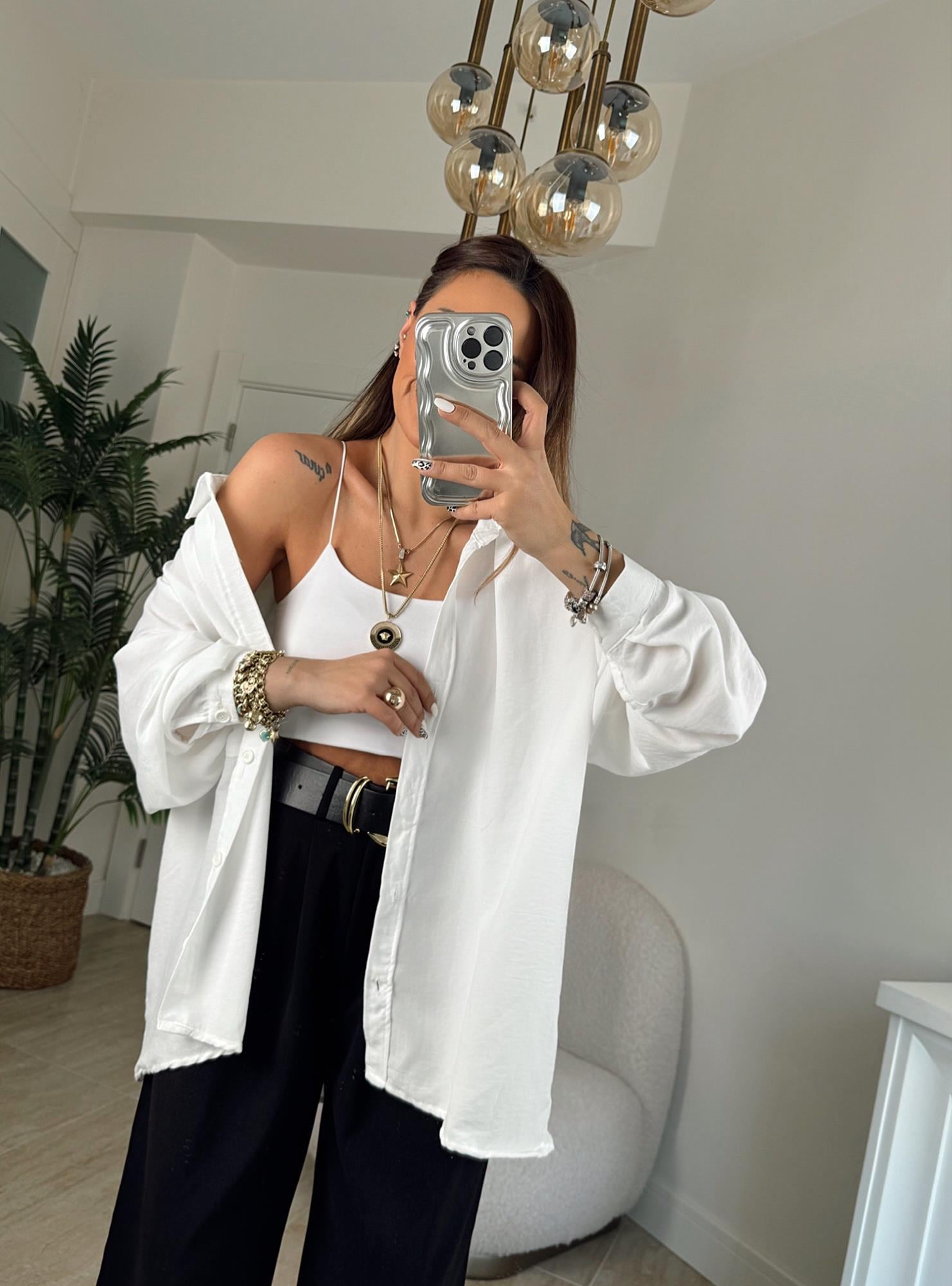 Beyaz İp Askılı Çift Kat Crop