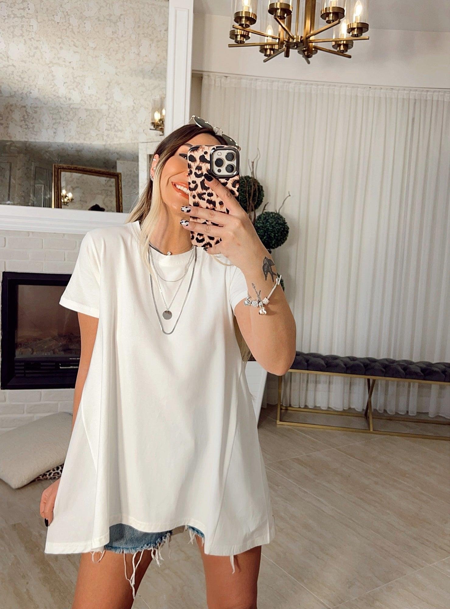 Beyaz Poplin Detay Oversize Tshirt