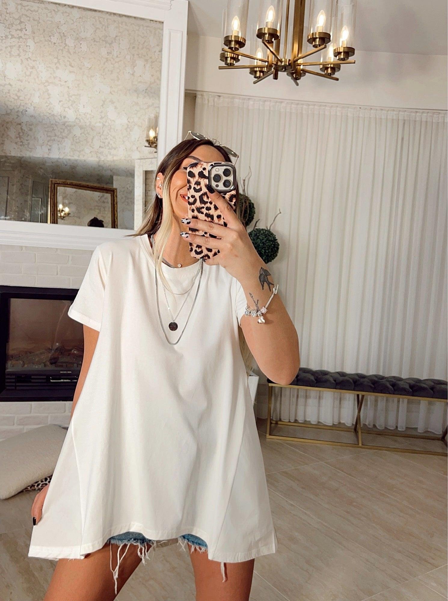 Beyaz Poplin Detay Oversize Tshirt