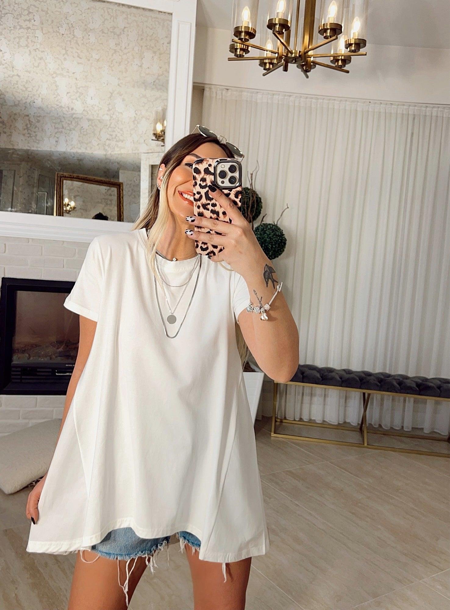 Beyaz Poplin Detay Oversize Tshirt