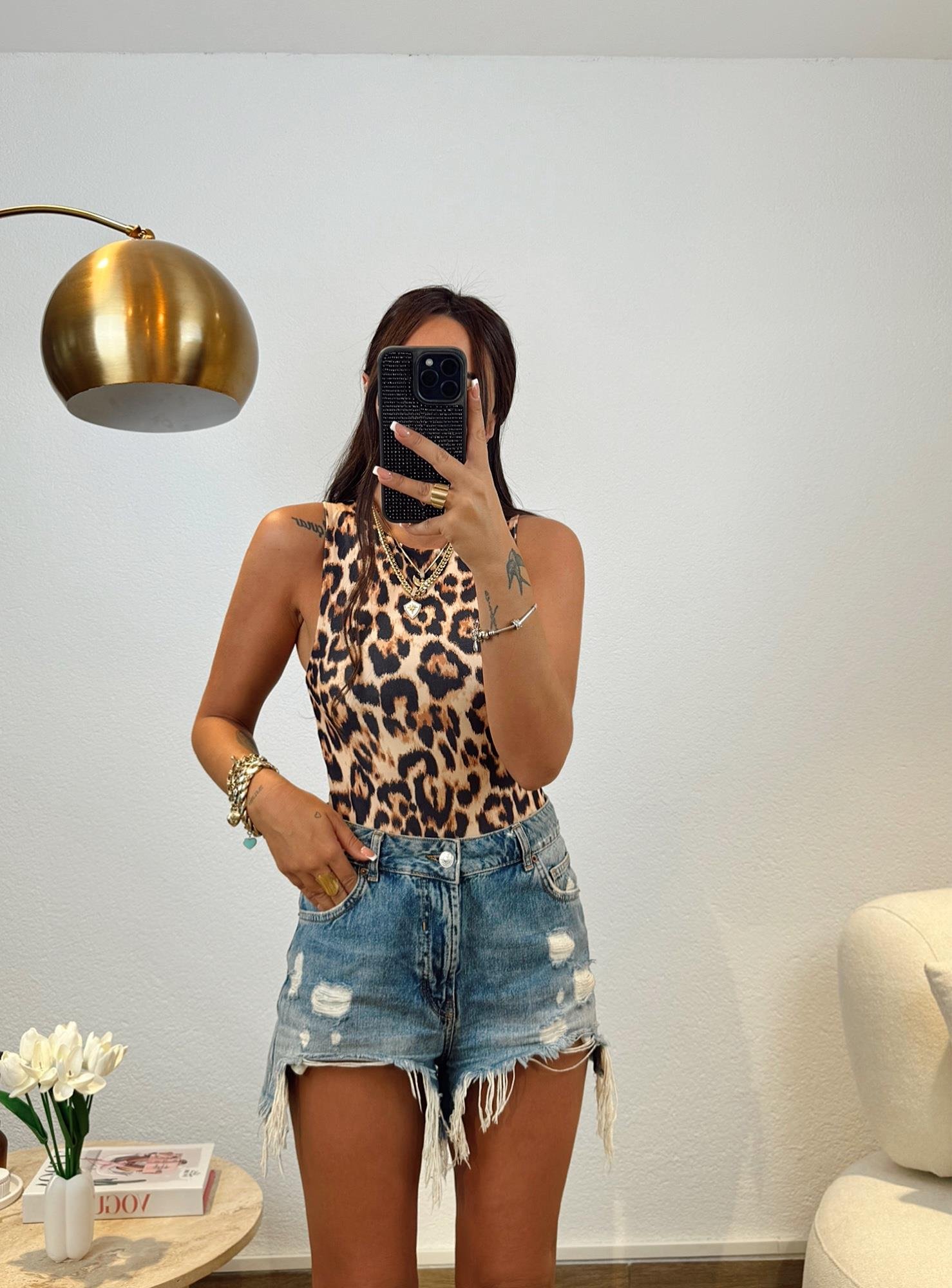 Bisiklet Yaka Leopar Sandy Bodysuit