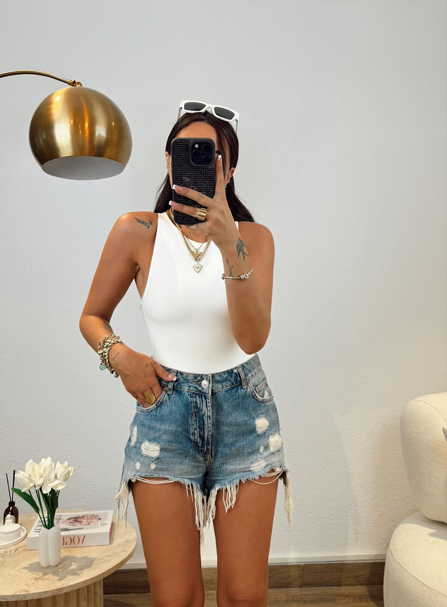 Bisiklet Yaka Sandy Beyaz Bodysuit