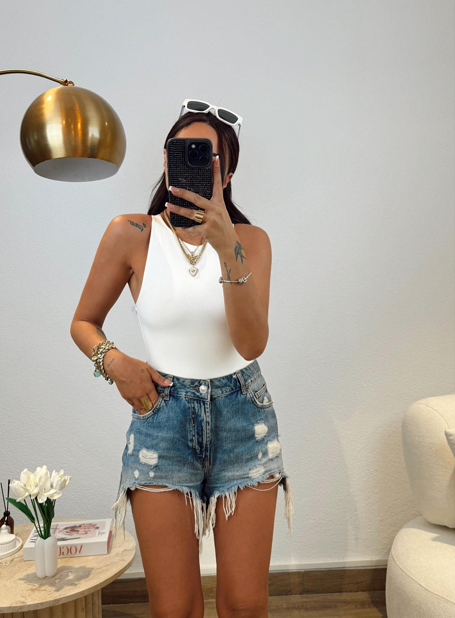 Bisiklet Yaka Sandy Beyaz Bodysuit