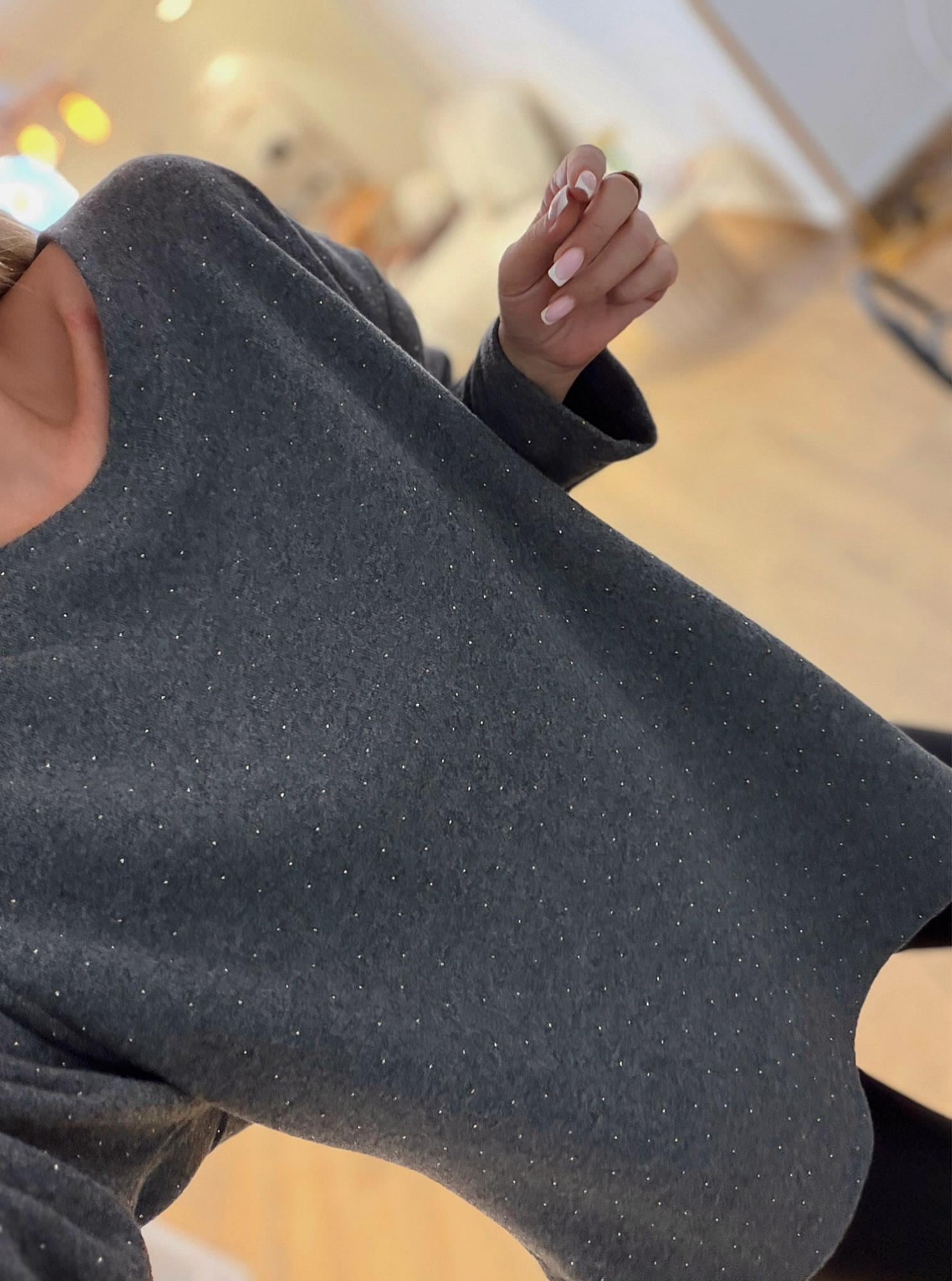 Bisiklet Yaka Taşlı Gri Triko