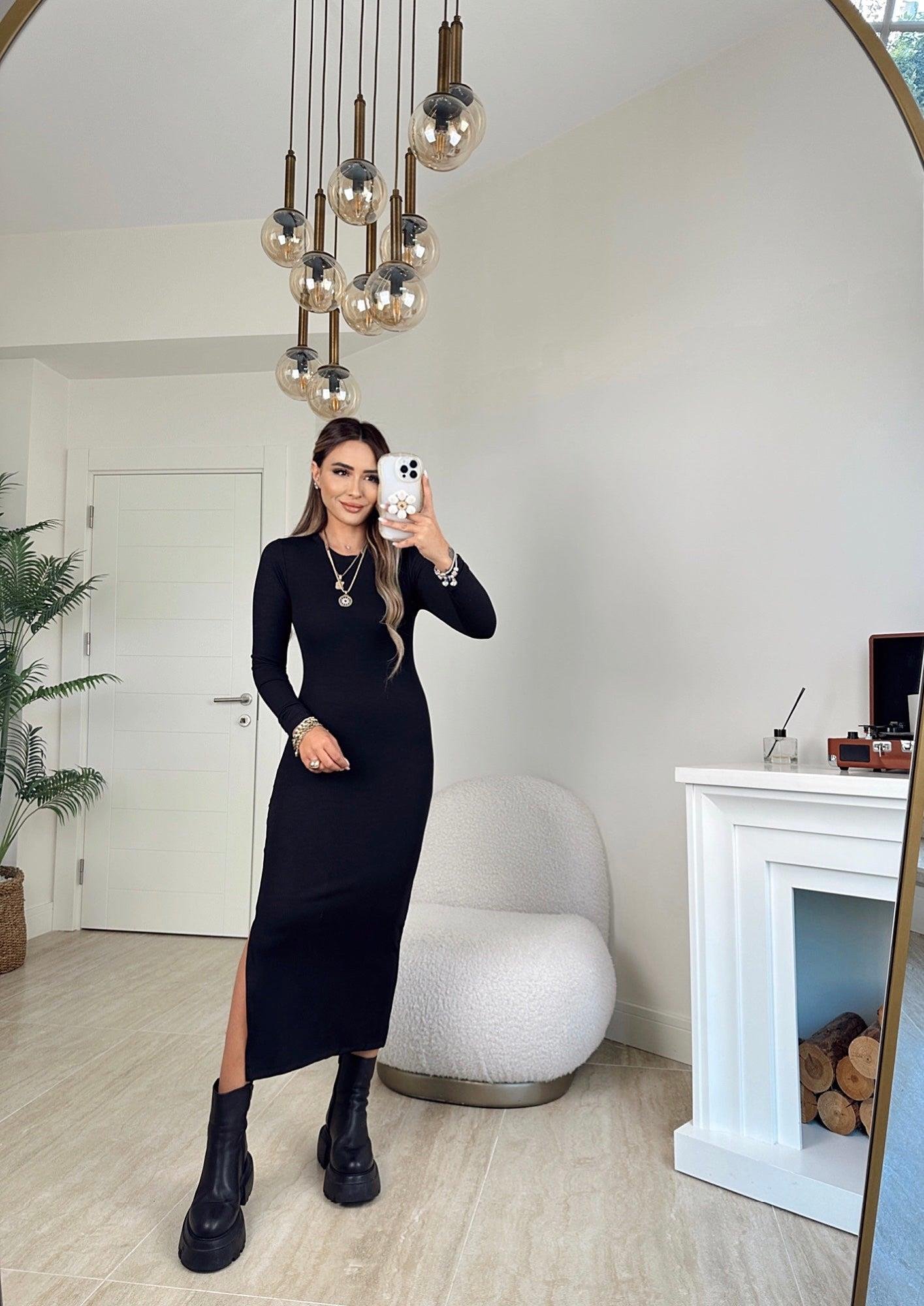 Bisiklet Yaka Yanı Yırtmaçlı Basic Elbise