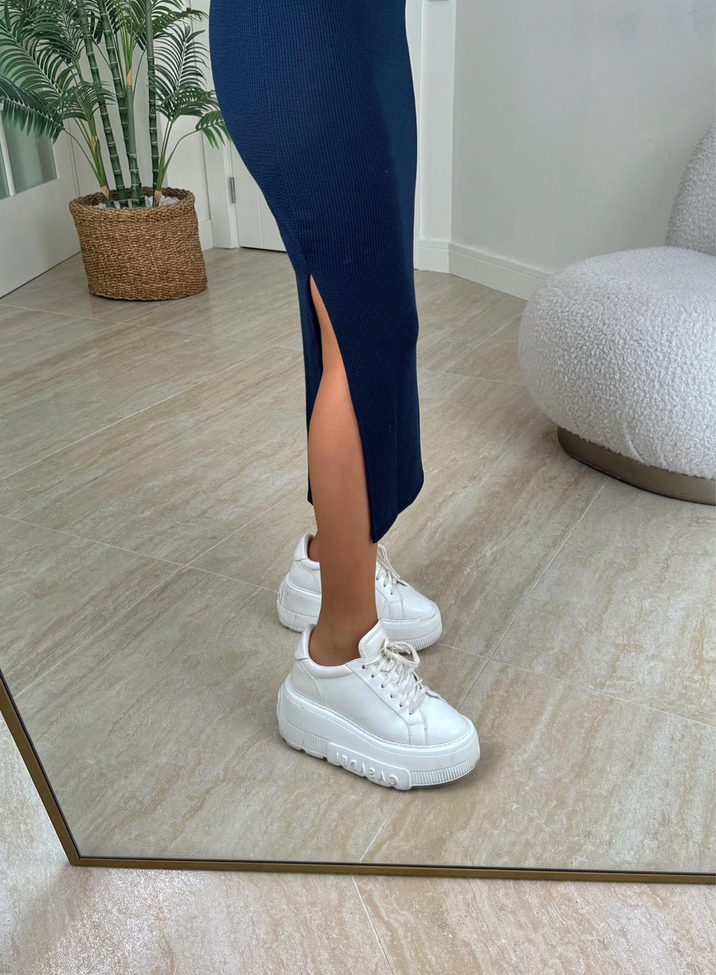 Bisiklet Yaka Yanı Yırtmaçlı Laci Midi Elbise