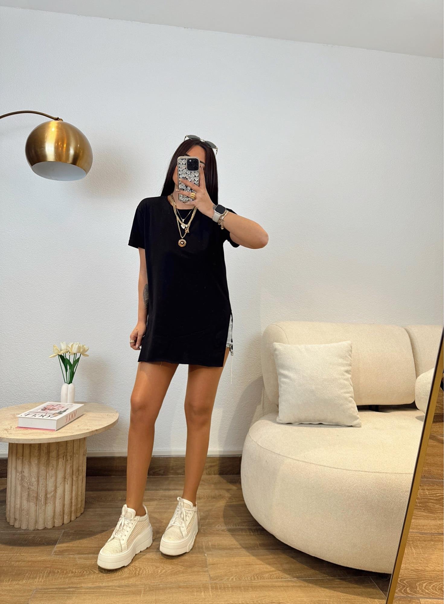 Bisiklet Yaka Yanları Yırtmaçlı Siyah Basic