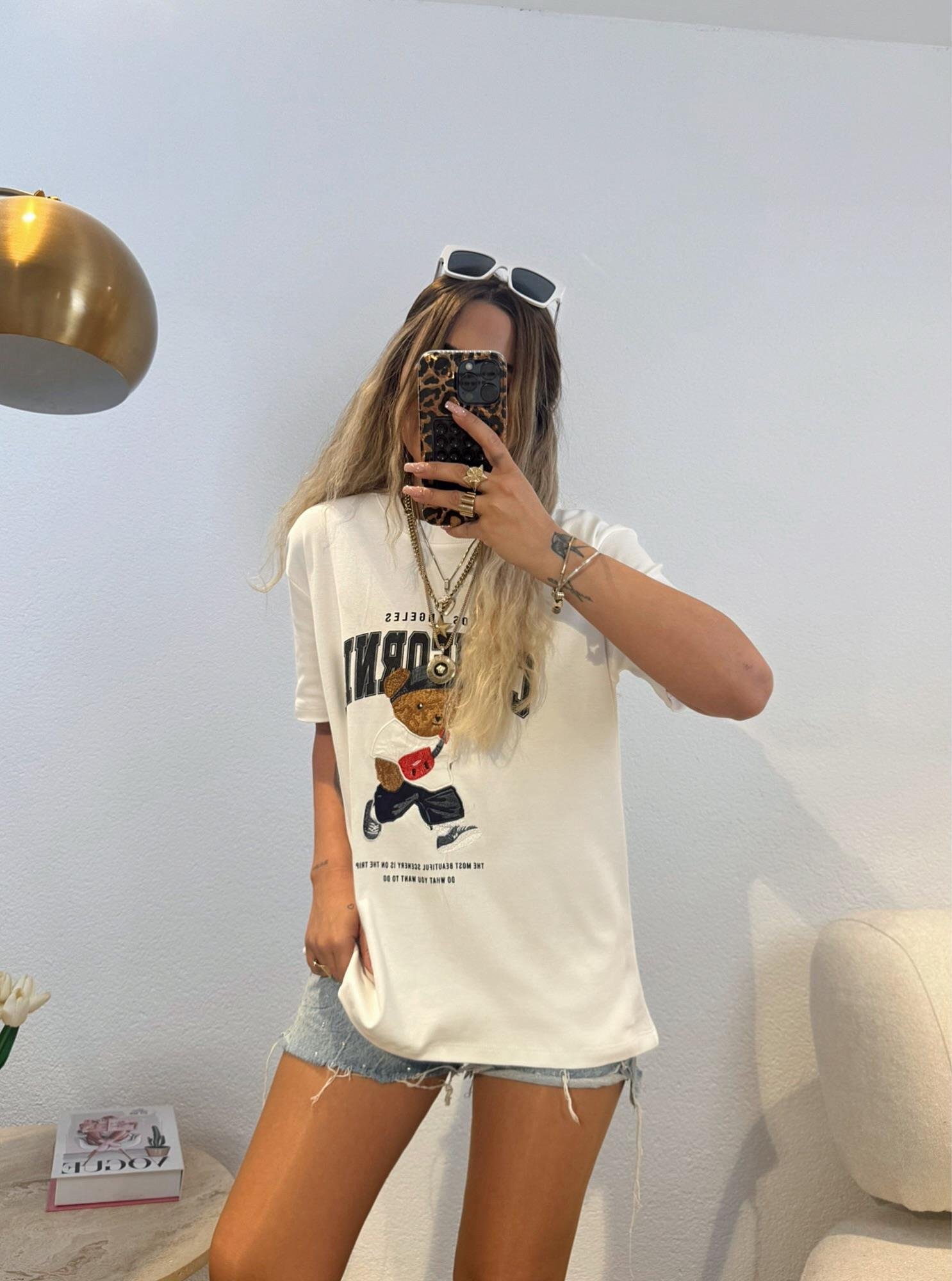 California Baskı Beyaz Tshirt