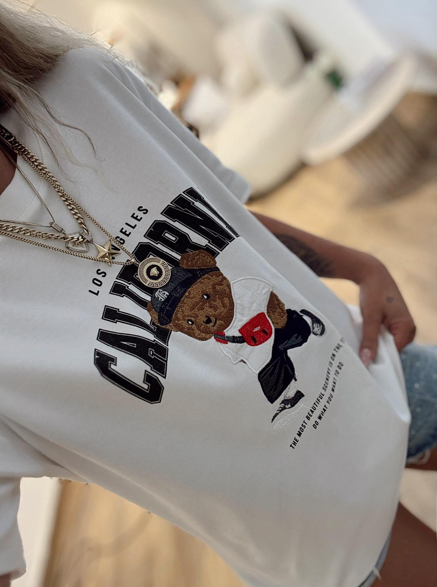 California Baskı Beyaz Tshirt