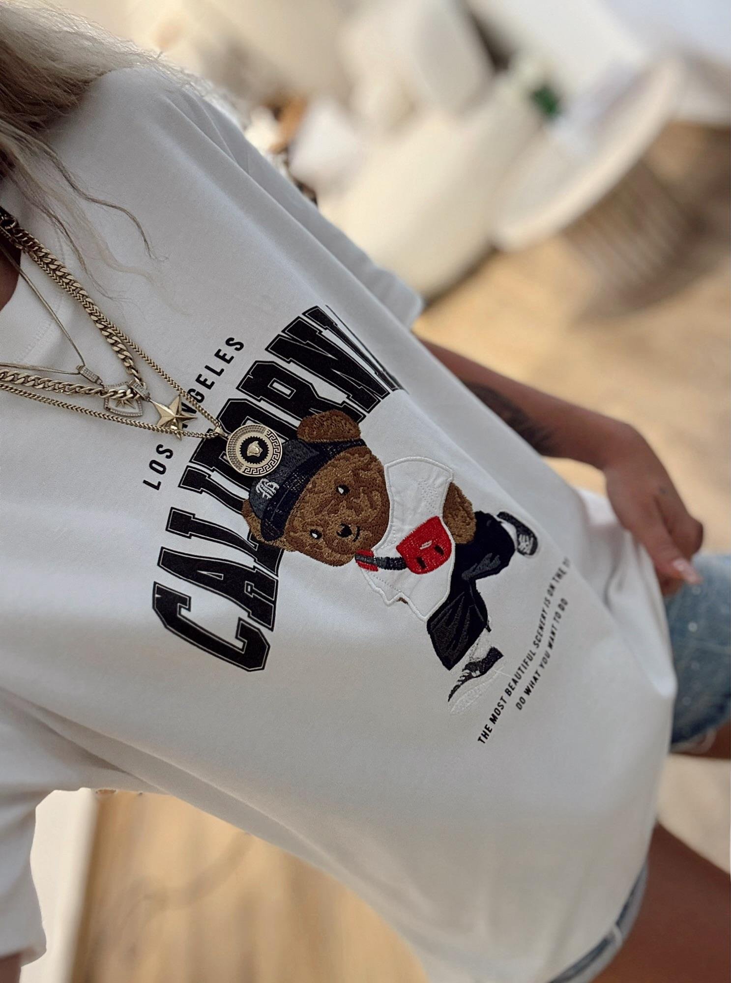 California Baskı Beyaz Tshirt