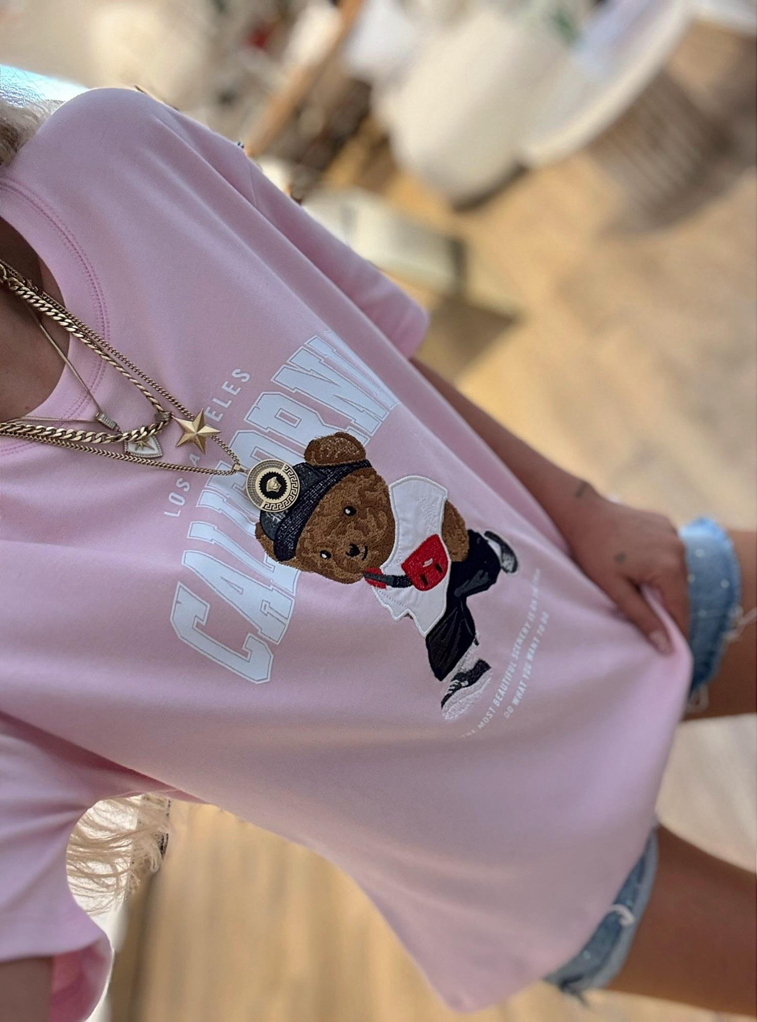 California Baskı Pembe Tshirt