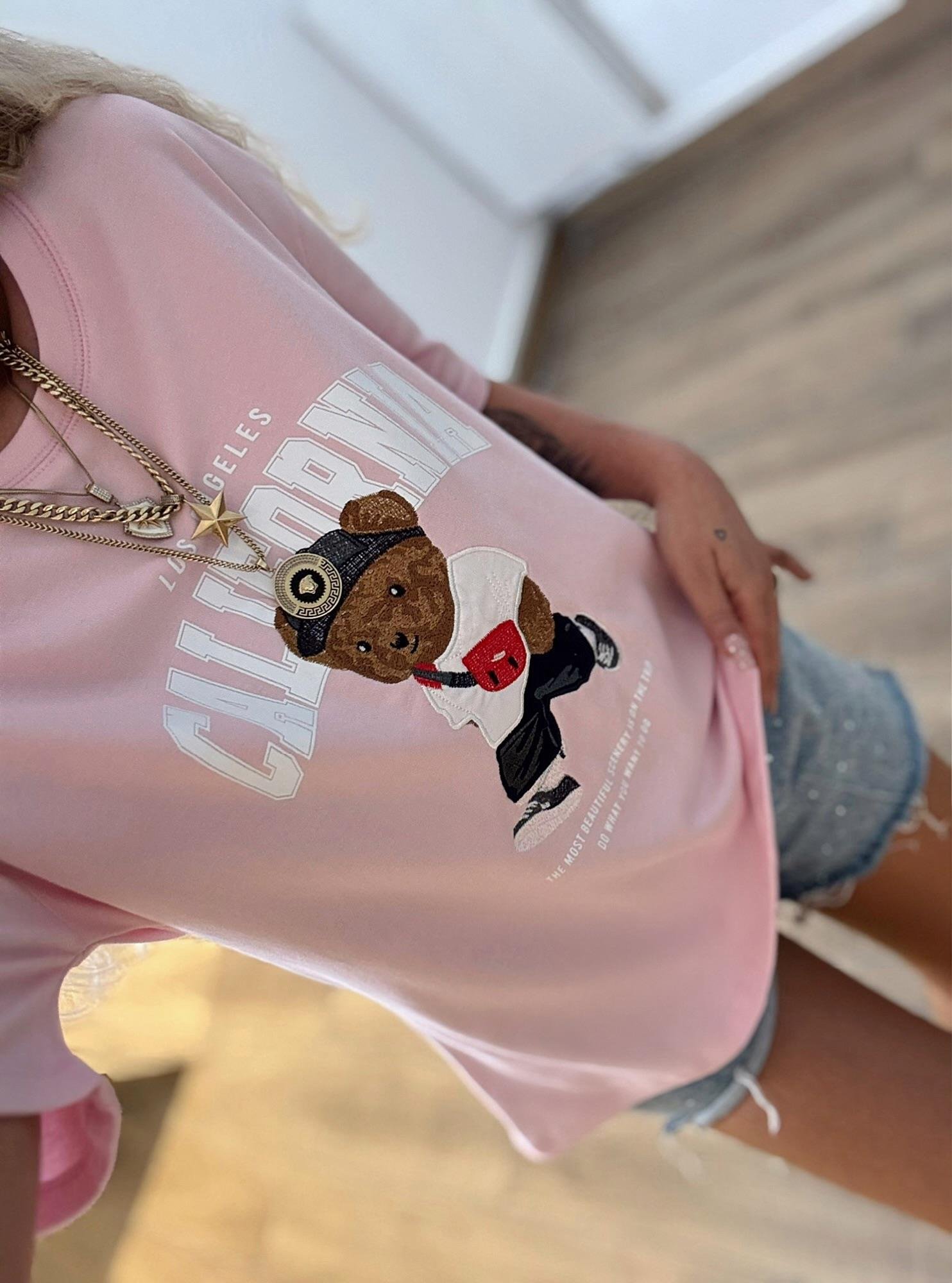 California Baskı Pembe Tshirt