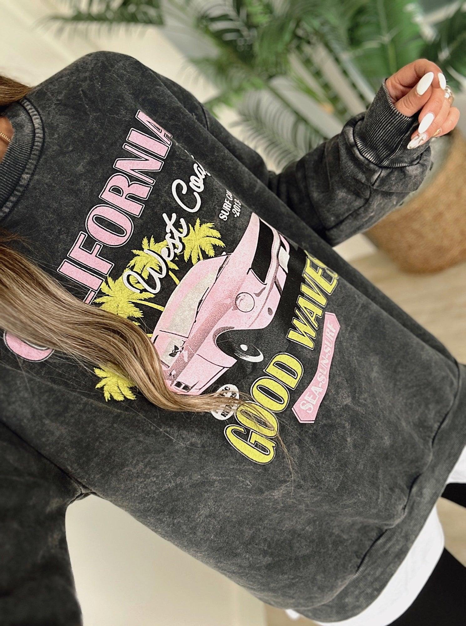 California Baskılı Yıkamalı Sweatshirt